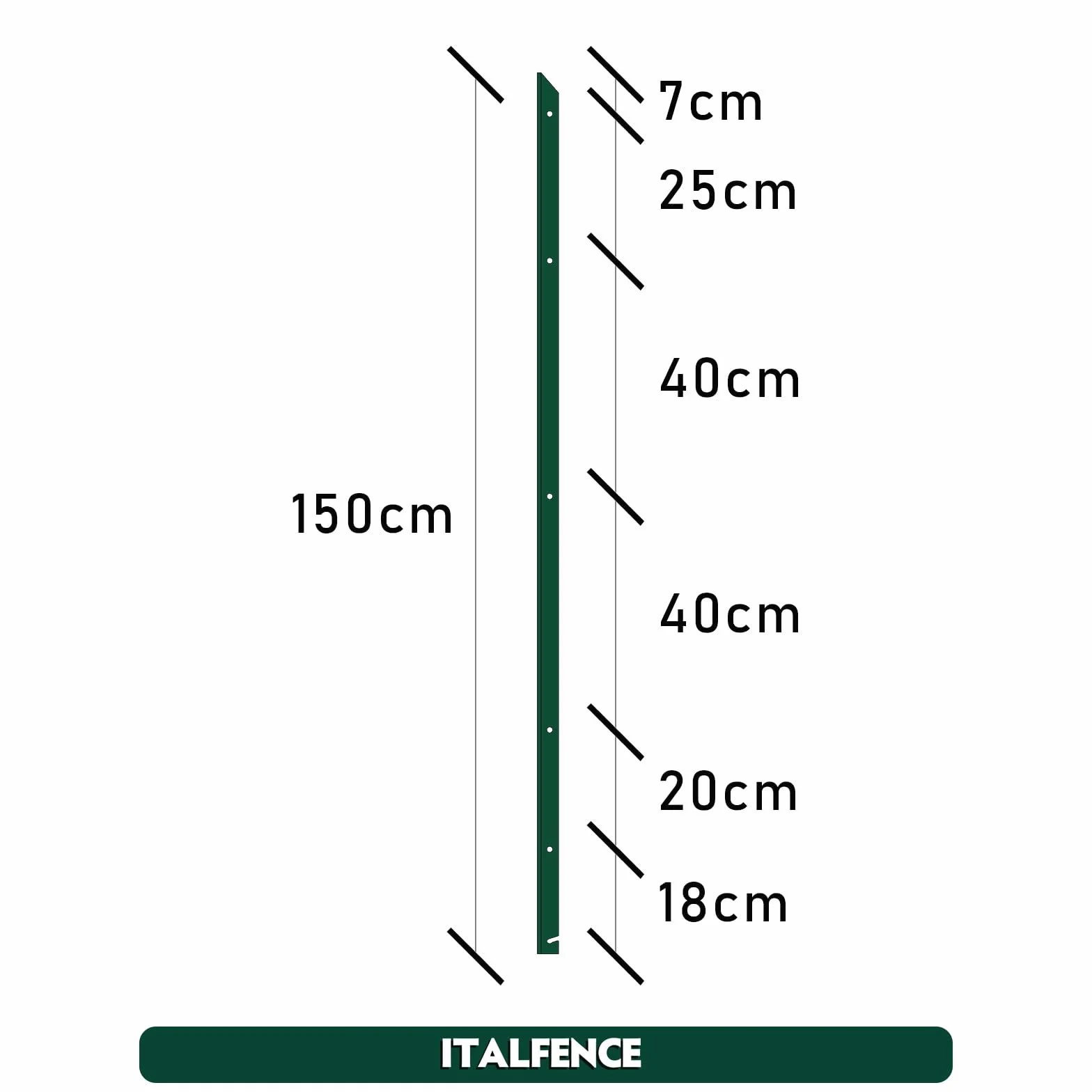 Poste T H150cm 30x30x3mm en hierro plastificado verde [5 piezas]