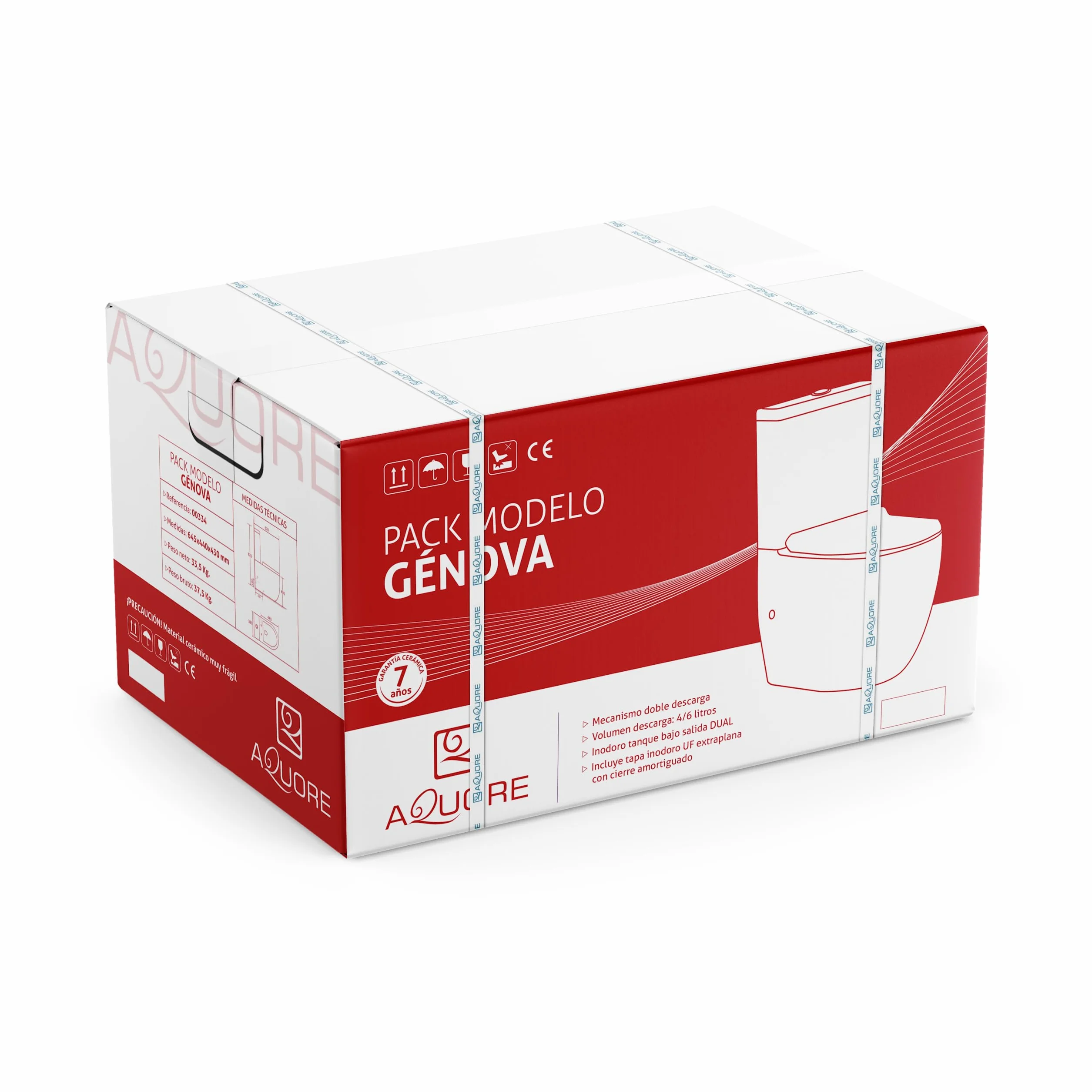 Pack Inodoro Génova Compacto Color Blanco Brillo | Medidas 82,5 cm Alto x 62 cm Fondo x 39 cm Ancho