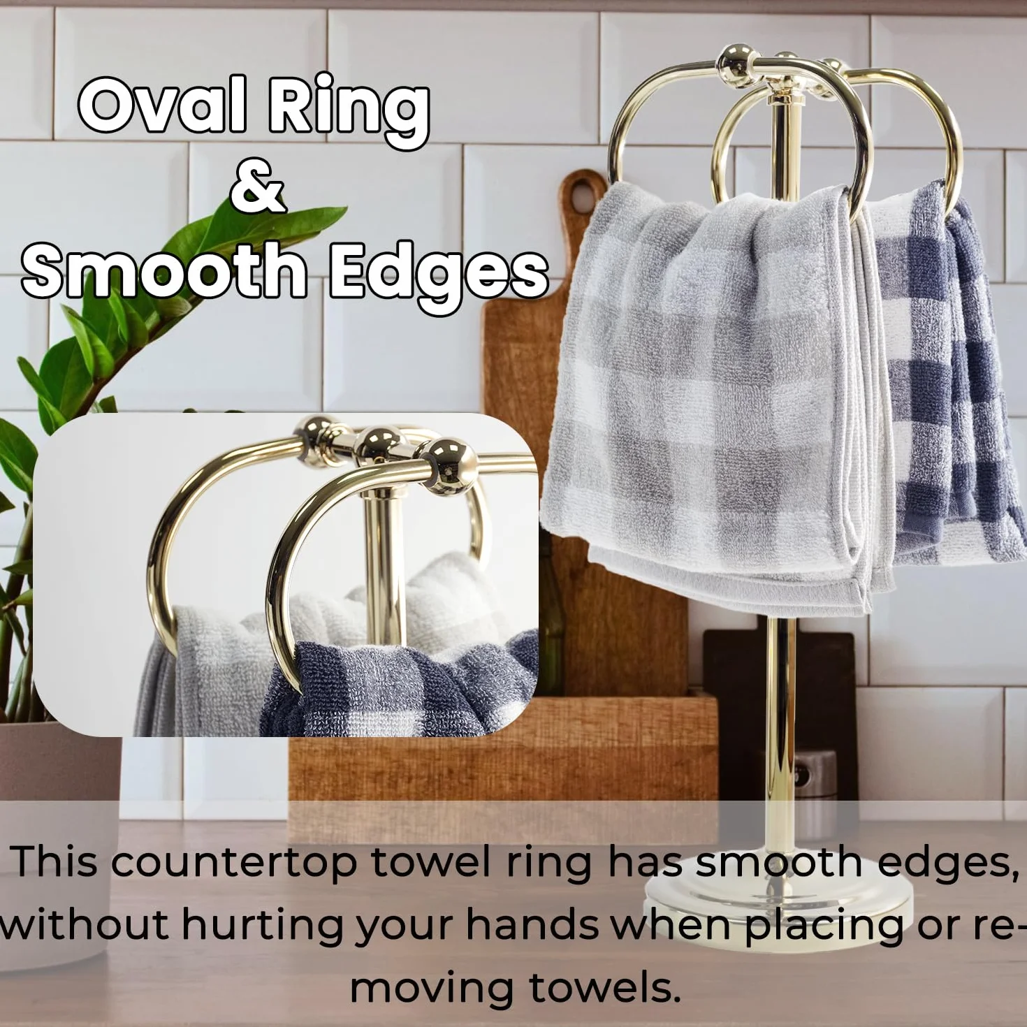 Toallero de Barra Portatoallas de Acero Inoxidable Base Antideslizante de 16 Pulgadas con Anillos Ovalados Dobles para Baño y Cocina