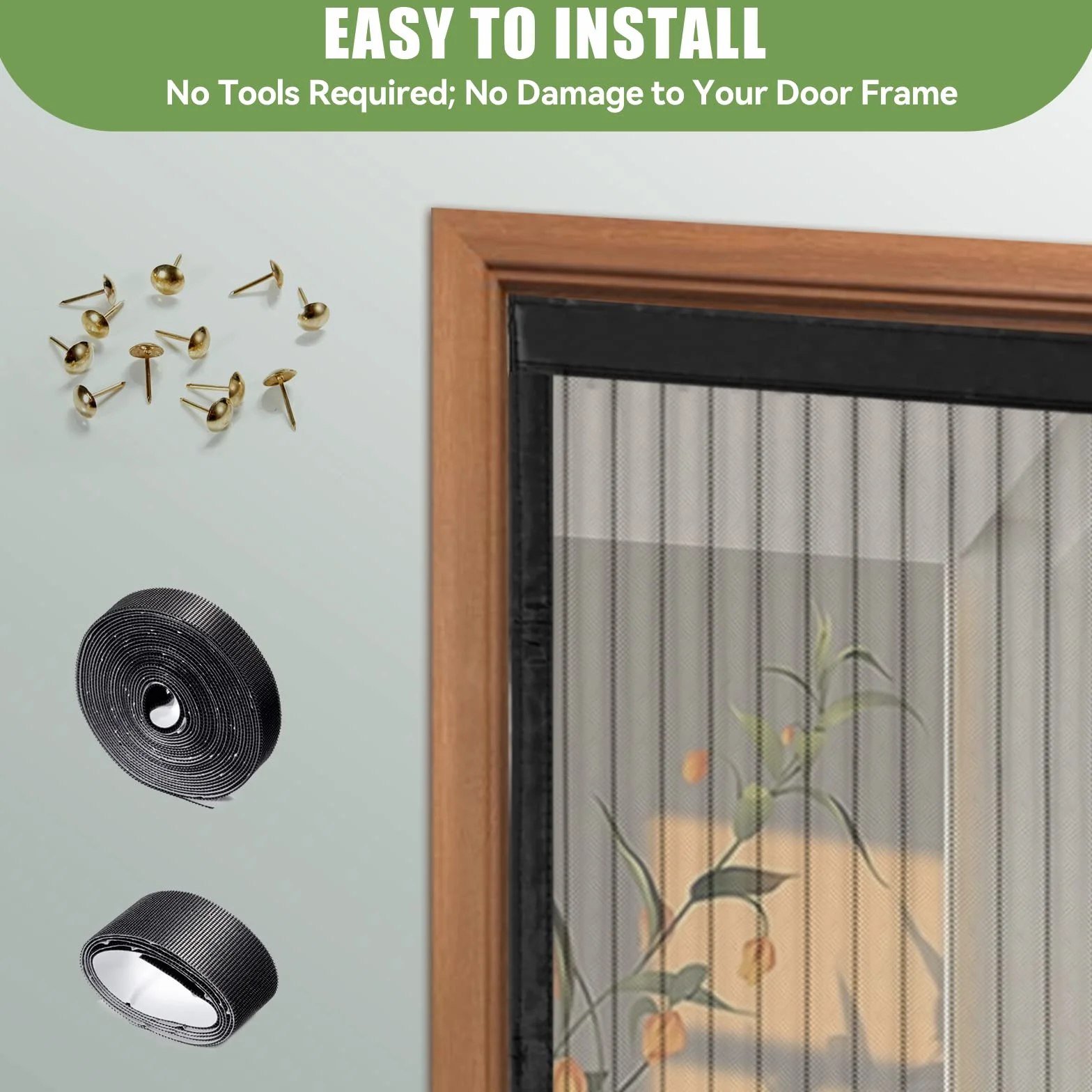 Mosquitera Magnética para Puertas 130 x 210 cm, Cierre Automático, Negro