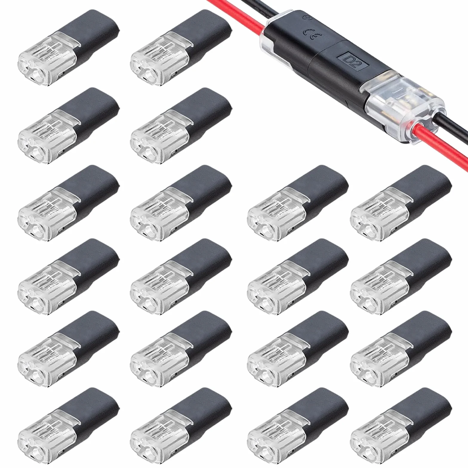 20 Pcs Conectores de Cable Impermeables, Conectores Electricos Rapidos, Conector Rapido Electrico Cables 2 Pines, Terminal de Empalme Duradero y Reutilizable, Terminal en H