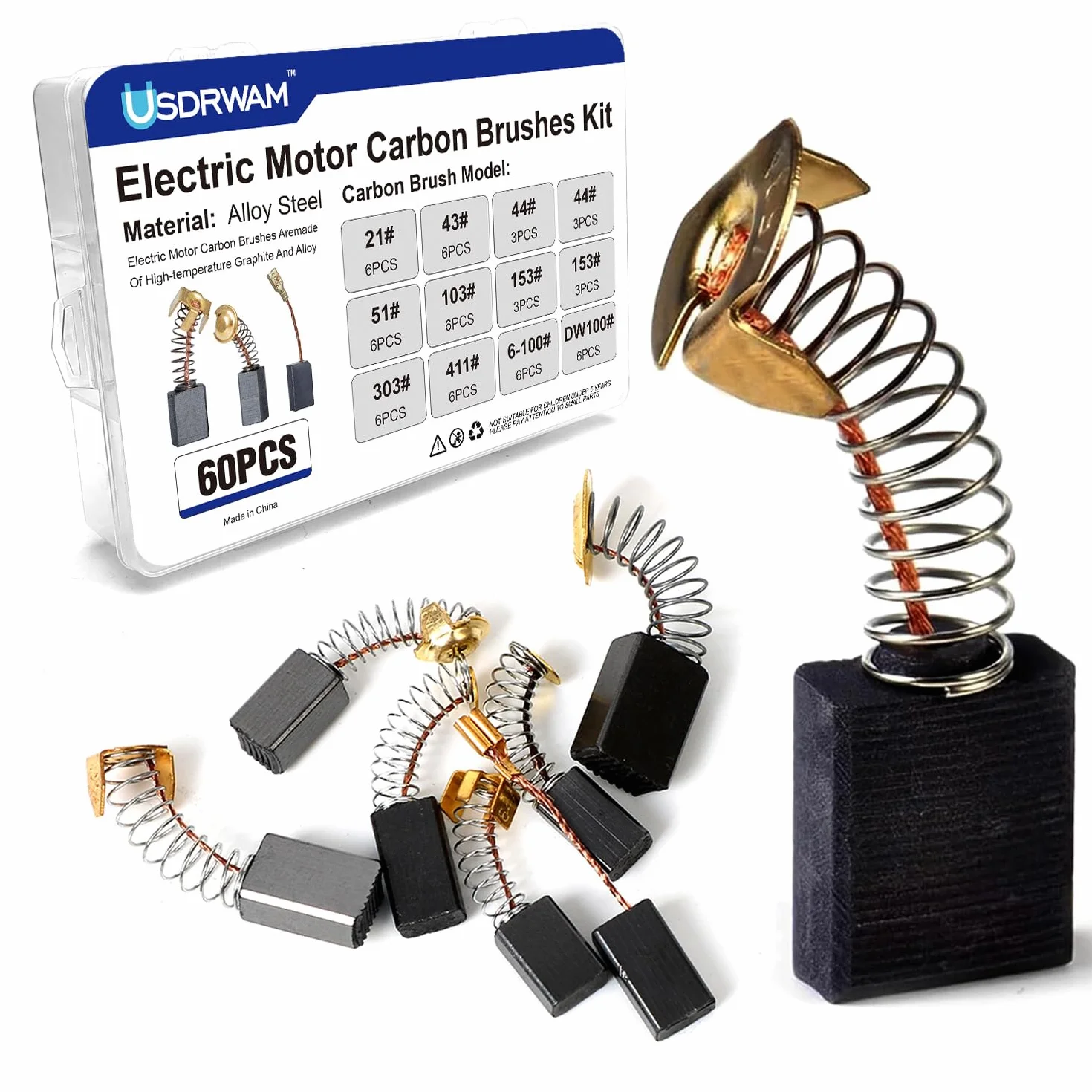 Juego de 60 cepillos de carbono para motor eléctrico, 10 modelos diferentes para reparación de piezas de herramientas eléctricas, sierra de mesa circular, amoladoras angulares, taladros de martillo