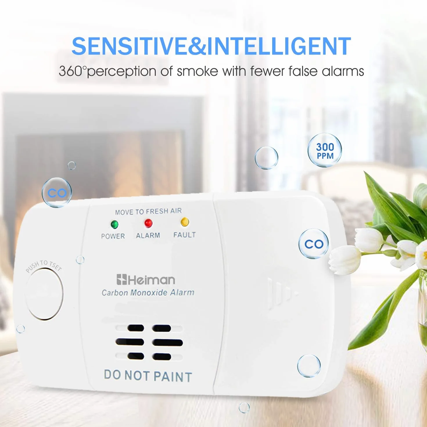 HEIMAN Detector de Monóxido de Carbono con Sensor Electroquímico, Batería Reemplazable con Duración de 10 Años, Certificaciones CE UKCA ROHS y EN 50291, con Indicador LED y Botón de Prueba (HM-722ES)