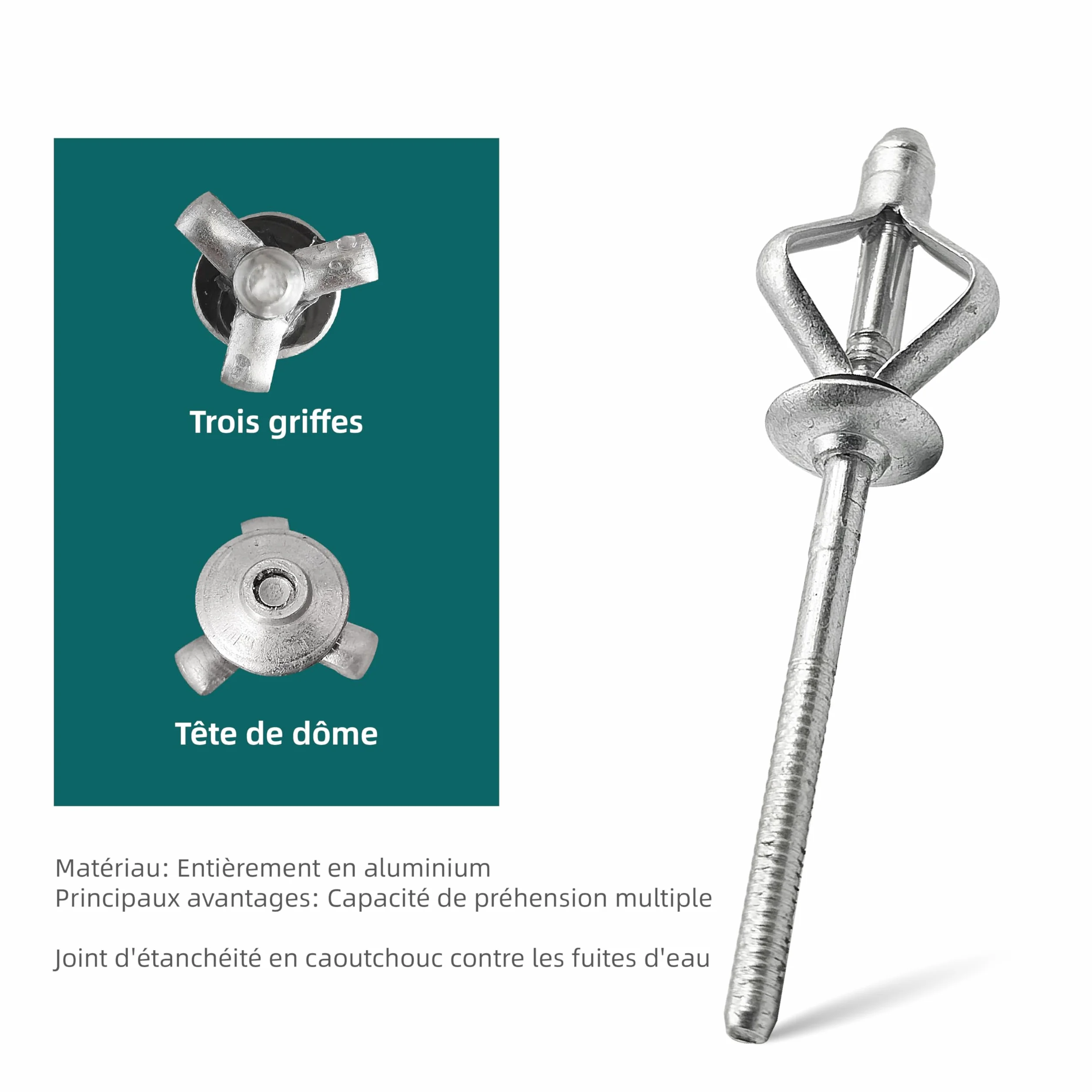 Remaches ciegos de aluminio de expansión múltiple con junta tórica - Juego de remaches de cabeza bulbosa para plásticos o materiales flexibles (Ø5.2x28mm - 50 piezas)