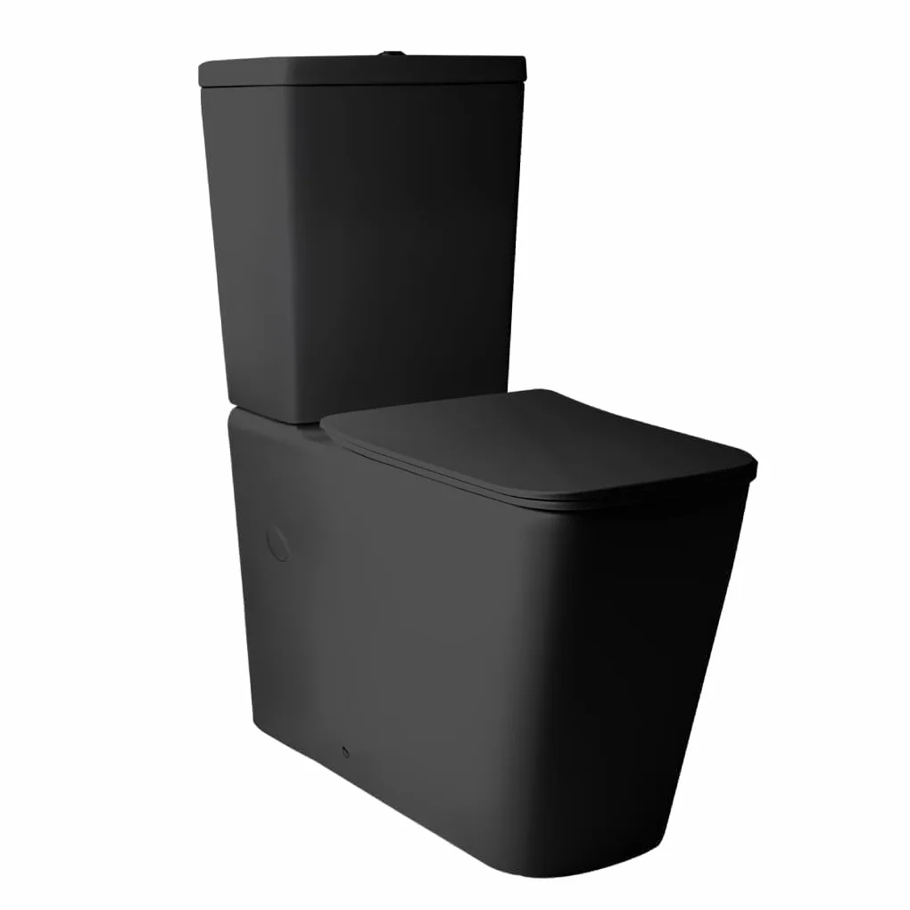 Inodoro Completo - WC Con Sistema Rimless Antibacterias - Vater Baño Con Tapa Dura Extrafina Amortiguada - Salida Dual - Para Hogar Color Negro