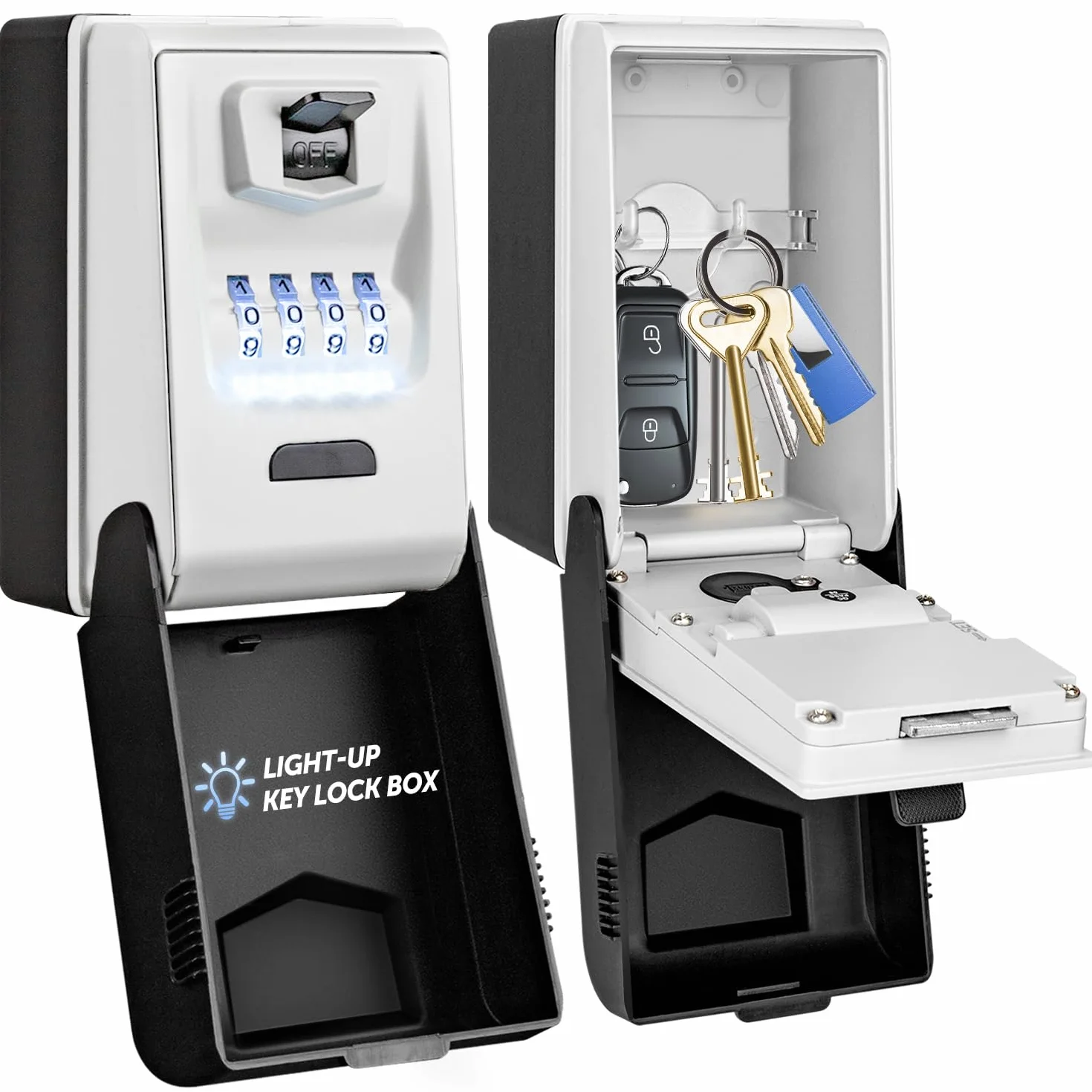 Caja de Seguridad para Llaves Exterior Caja Fuerte para Llaves Impermeable Lluminada Caja de Llave con Codigo 4 Dígitos Caja de Bloqueo para Llave para Hogar Garaje Escuela