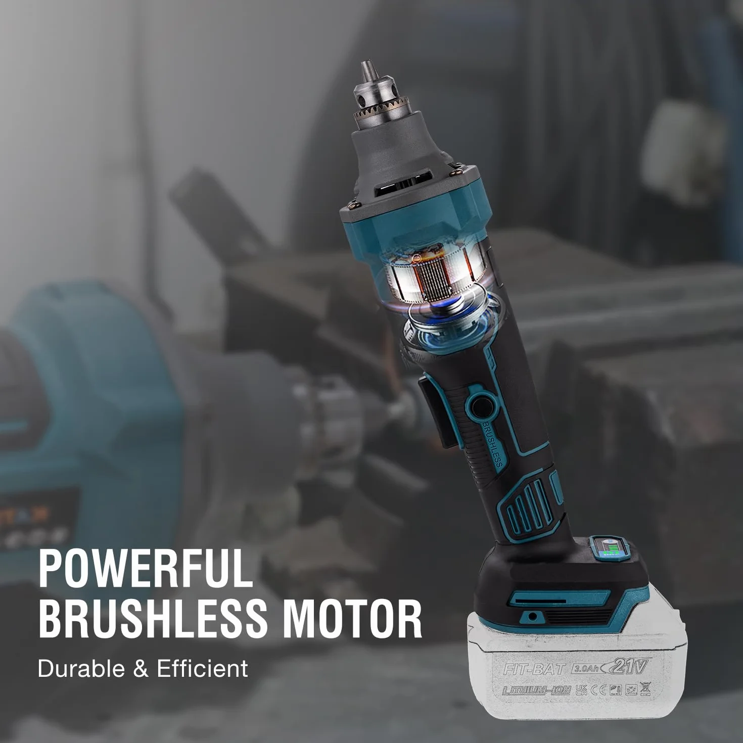 KATSU FIT-BAT 21V Brushless Amoladora Recta a Batería sin Escobillas, 6mm Portafresas, 4 Velocidades Variables y Interruptor de Seguridad, sin Batería ni Cargador 102324
