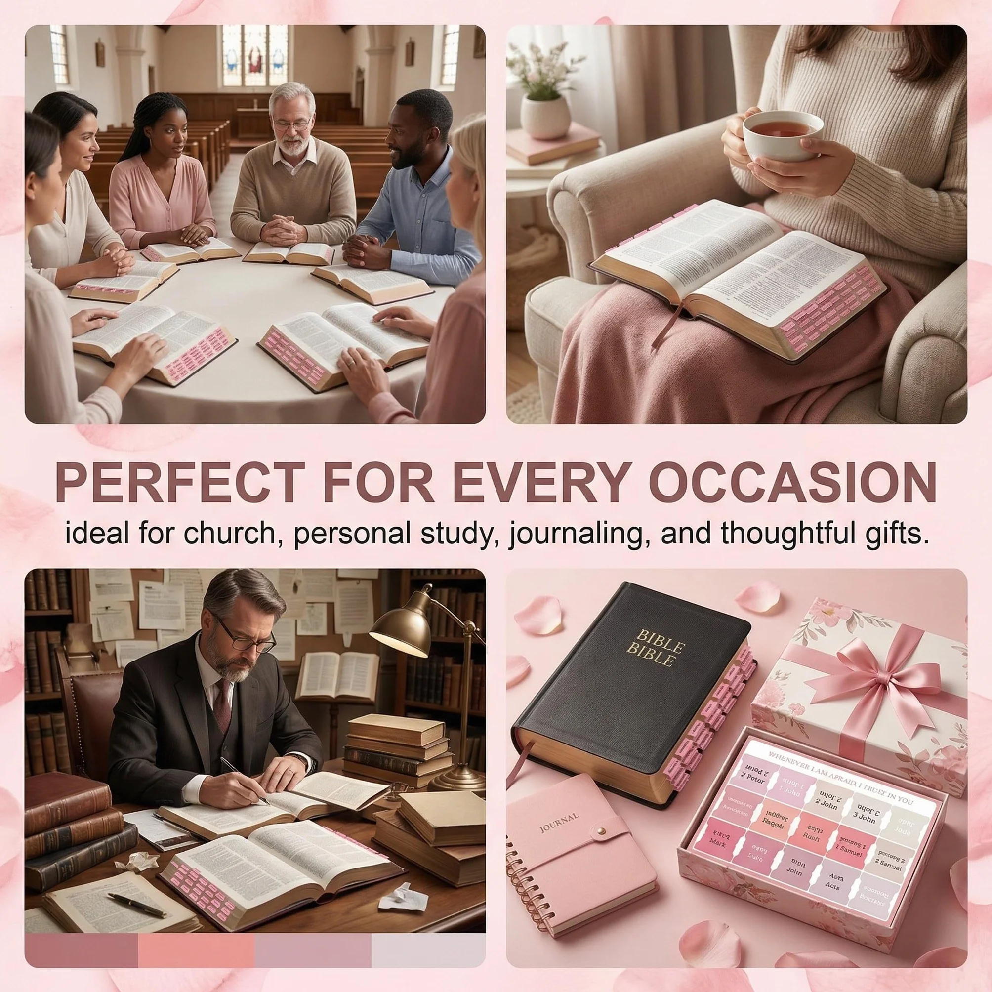 Pestañas Laminadas para la Biblia, 75 Pcs Tablas Biblias Laminadas - Accesorios Bíblicos (Rosa)