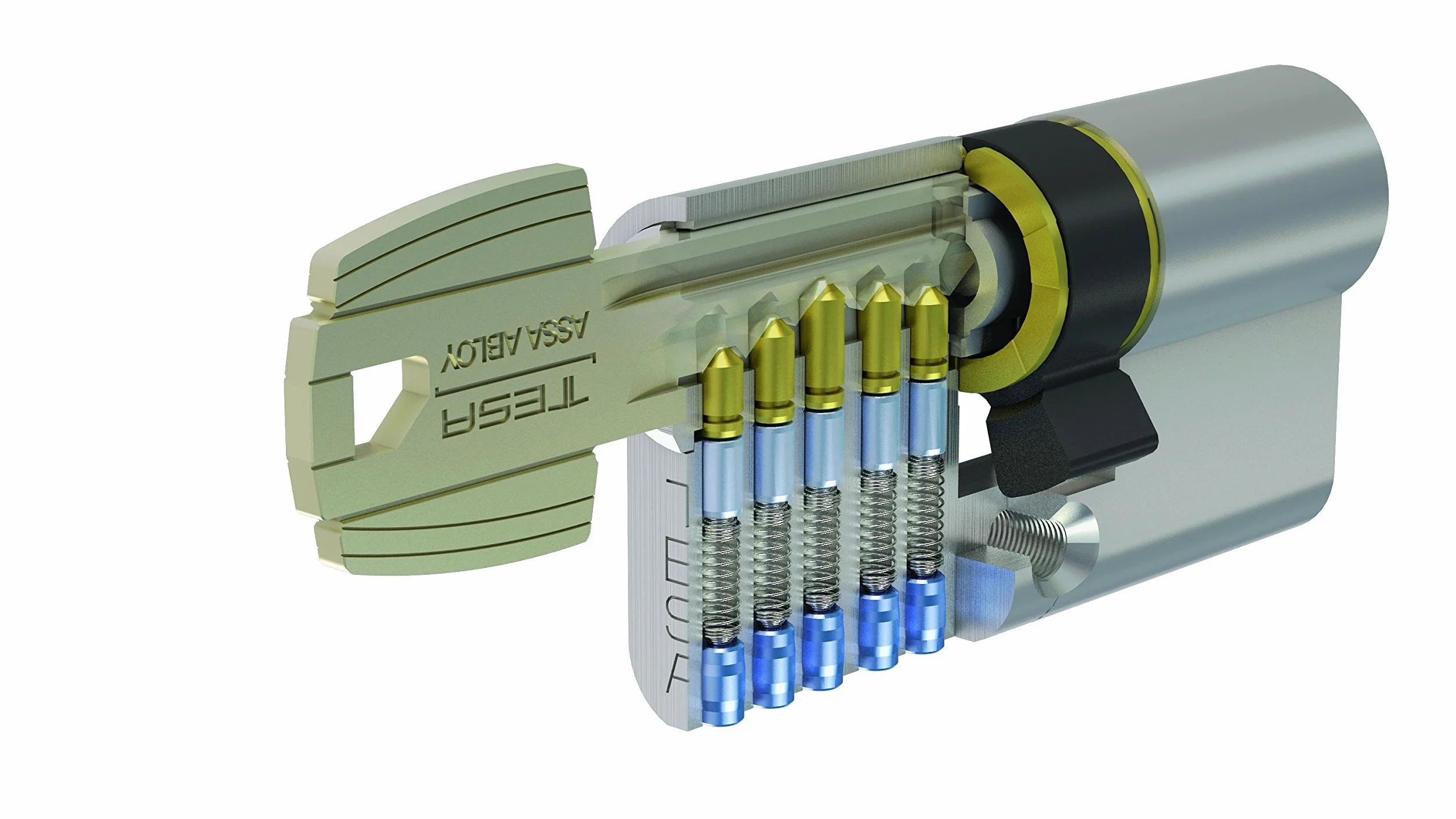 Tesa Assa Abloy, 520B3030N, Cilindro Estándar, TE5, Leva Corta, Llave - Botón, Niquelado, 30 x 30 mm