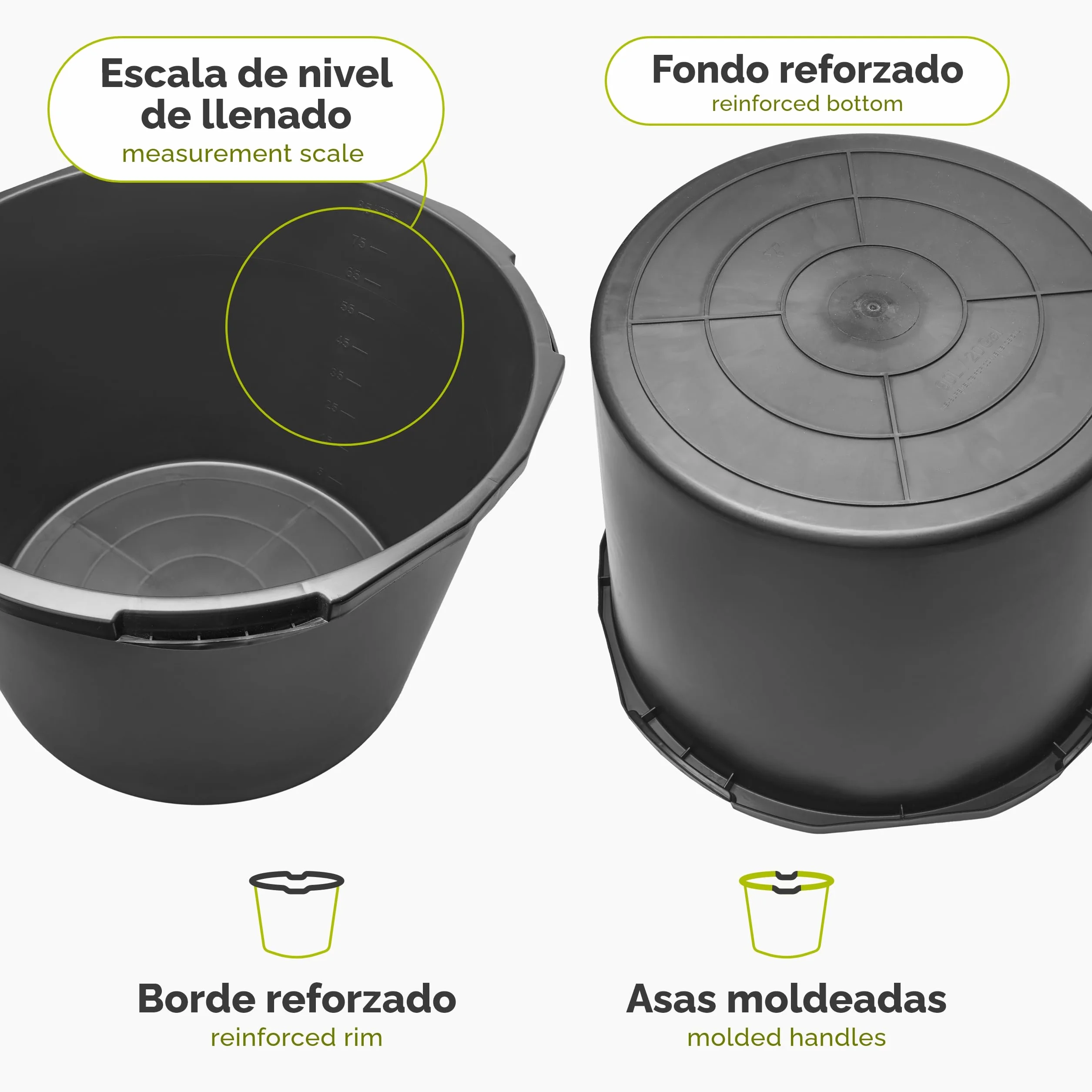Garronda Pack de 2 Gaveta de Obra Redondo 90 L – Cubeta Plástica Resistente para Mortero y Mezclar Cemento, Depósito, Contenedor Multiusos Barreño para Construcción, Hogar y Jardín GD-0170 Negro