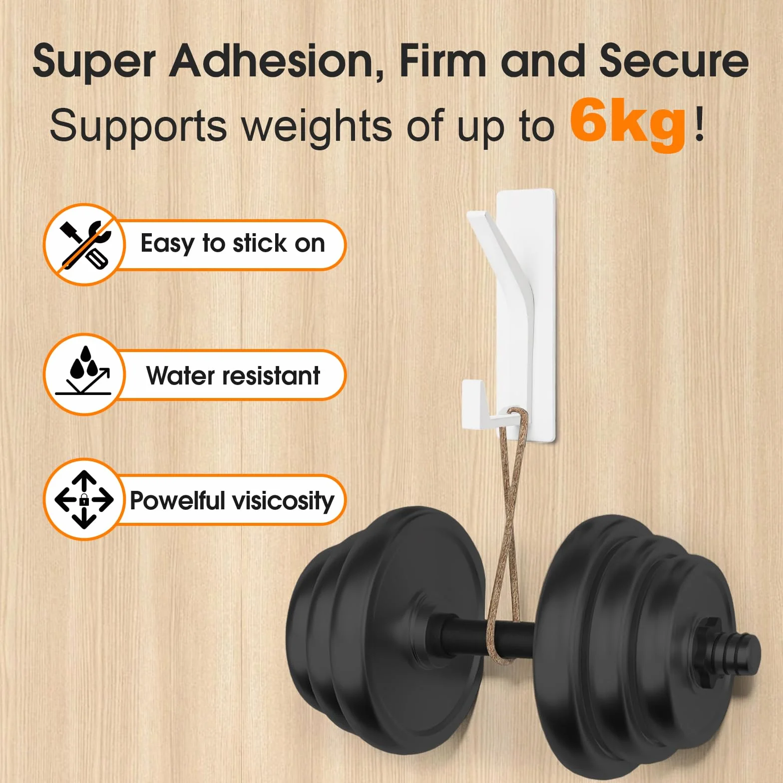 AUXHCYL Ganchos Adhesivos para Pared, 4 Pcs Gancho pared Adhesivo Resistentes para 6 kg, Colgador Adhesivo para Toallas, Abrigos, Sombreros y Bolsos en Baño, Cocina y Ducha (Blanco)