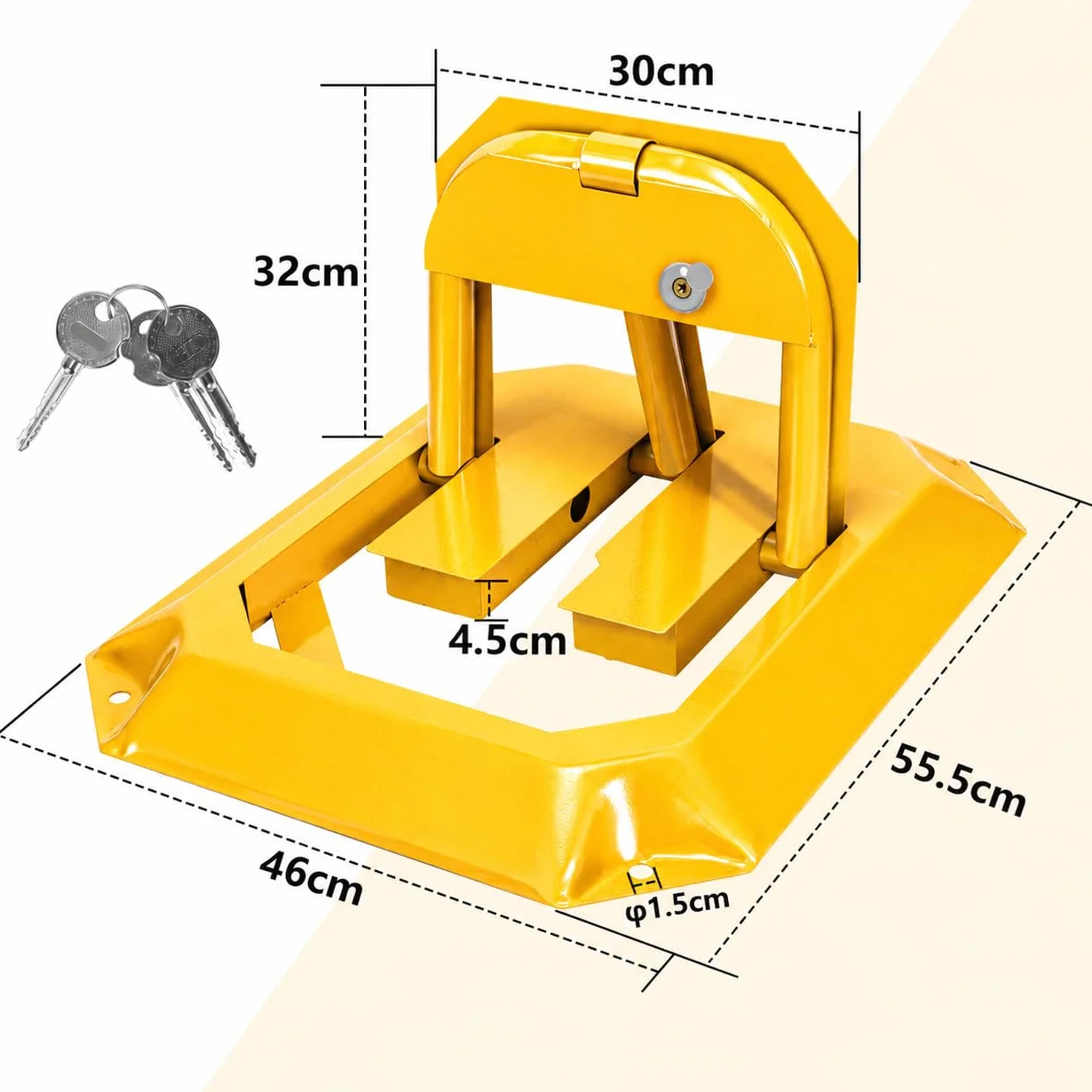 Eulenke 1 cerradura de aparcamiento con 3 llaves, Barrera de Parking, Barrera de estacionamiento Plegable, amarillo cerradura universal para aparcamiento