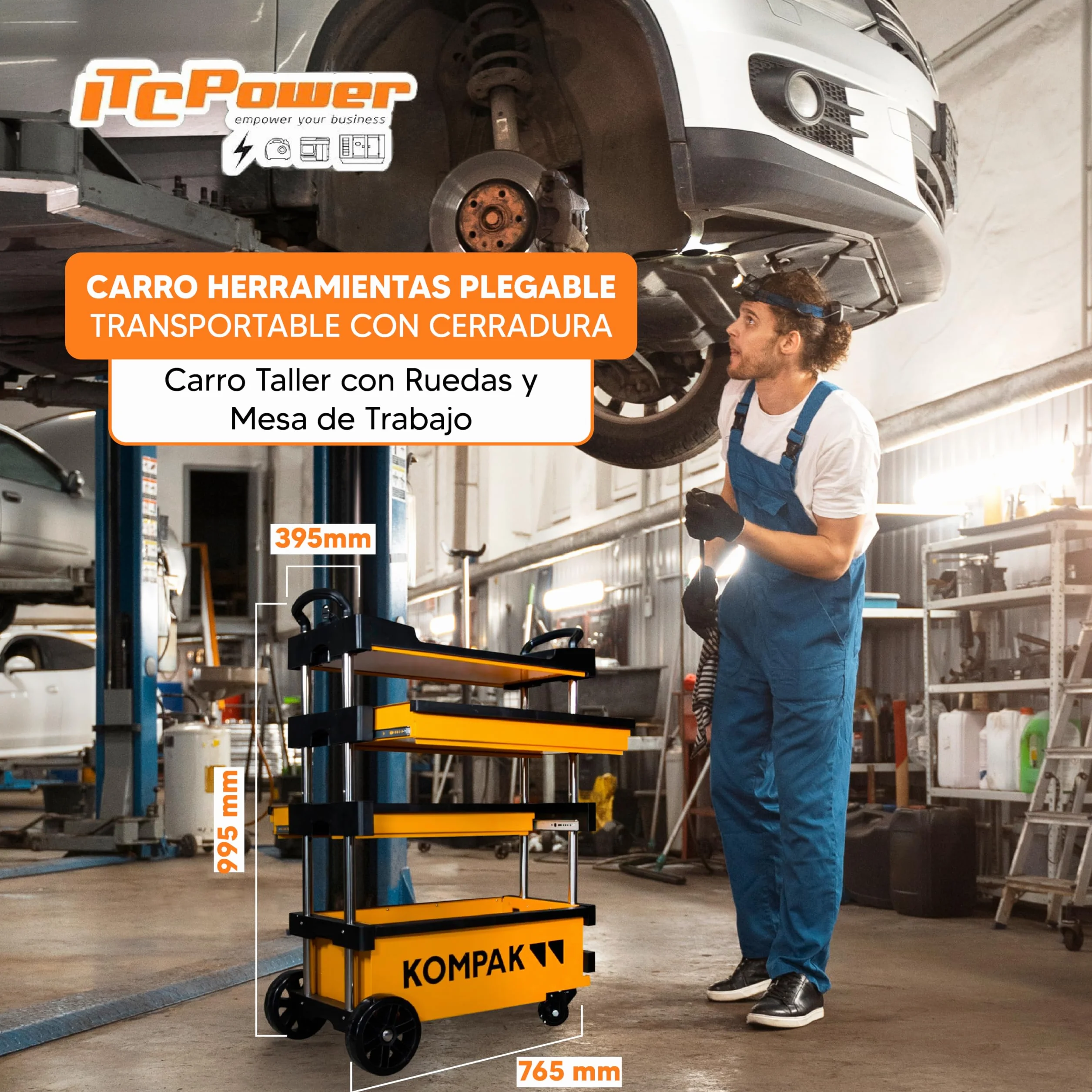 Kompak KP-KT01 Carro para Herramientas Plegable Transportable, amarillo y negro