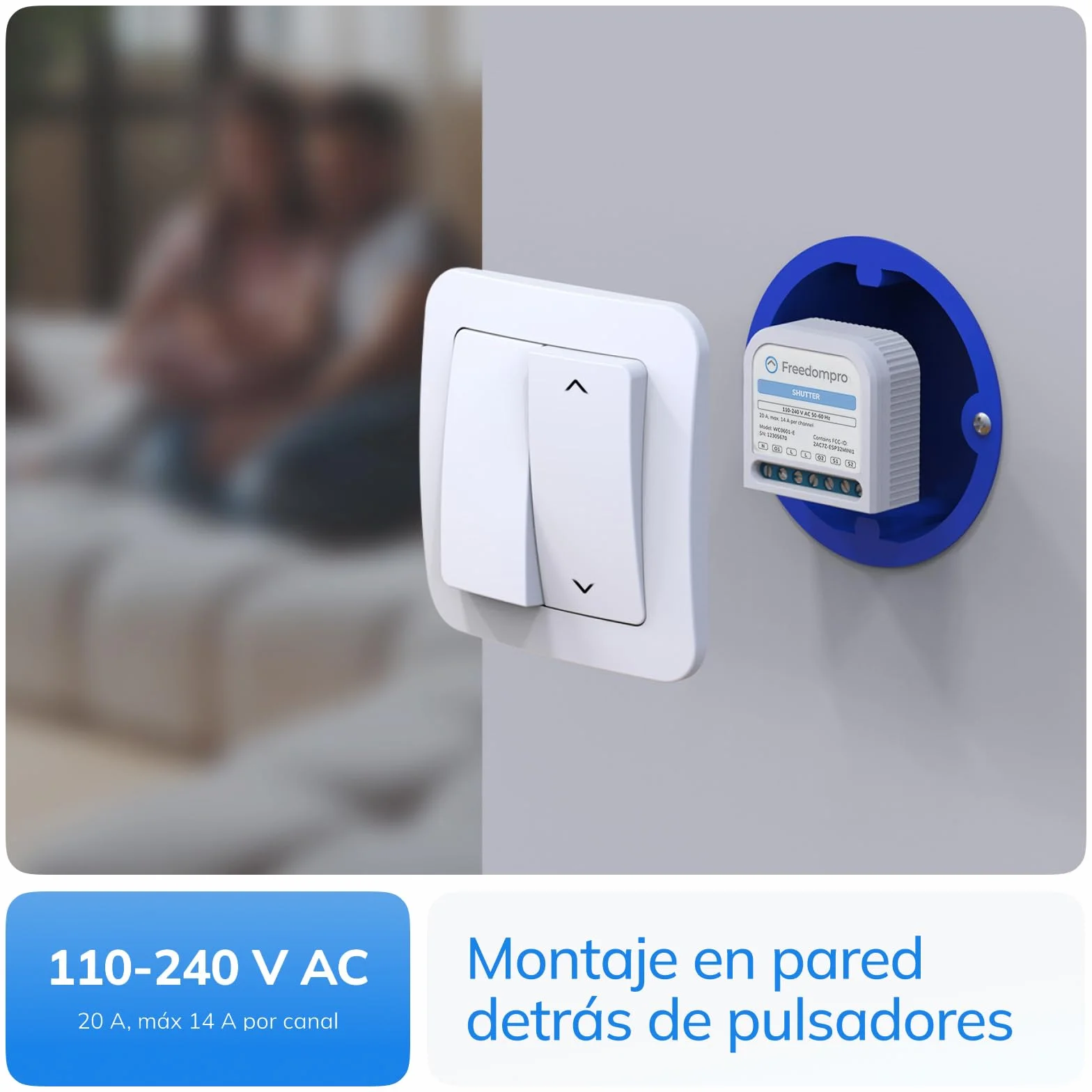 Interruptor inteligente WiFi Freedompro para 1 persiana enrollable, módulo de relé MINI compatible con Matter, Apple HomeKit, Alexa y Google Home, 110-240 V y 14 A, Caja Empotrada