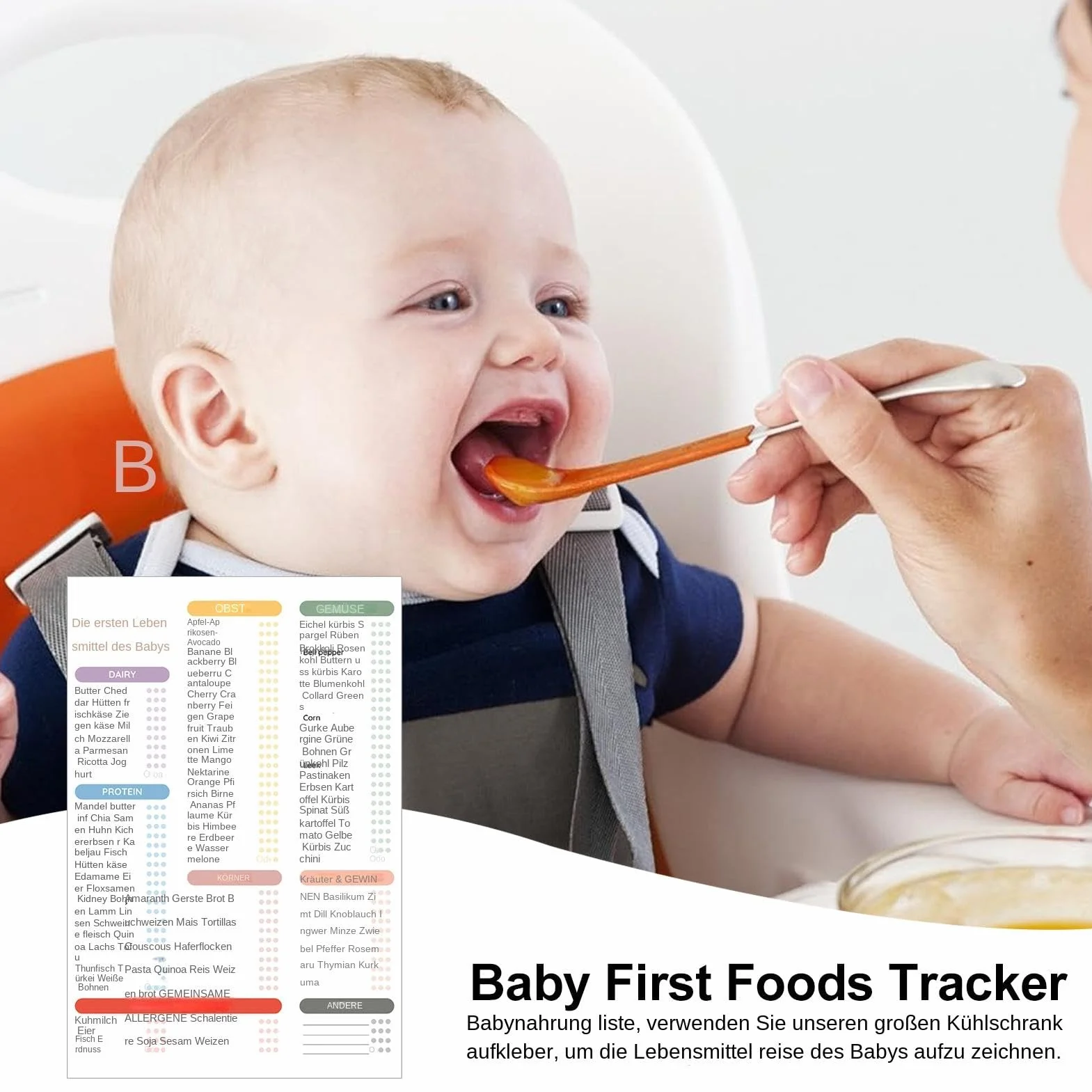 Pizarra magnética borrable de alimentos para bebés – 101 alimentos antes de 1 lista de comprobación