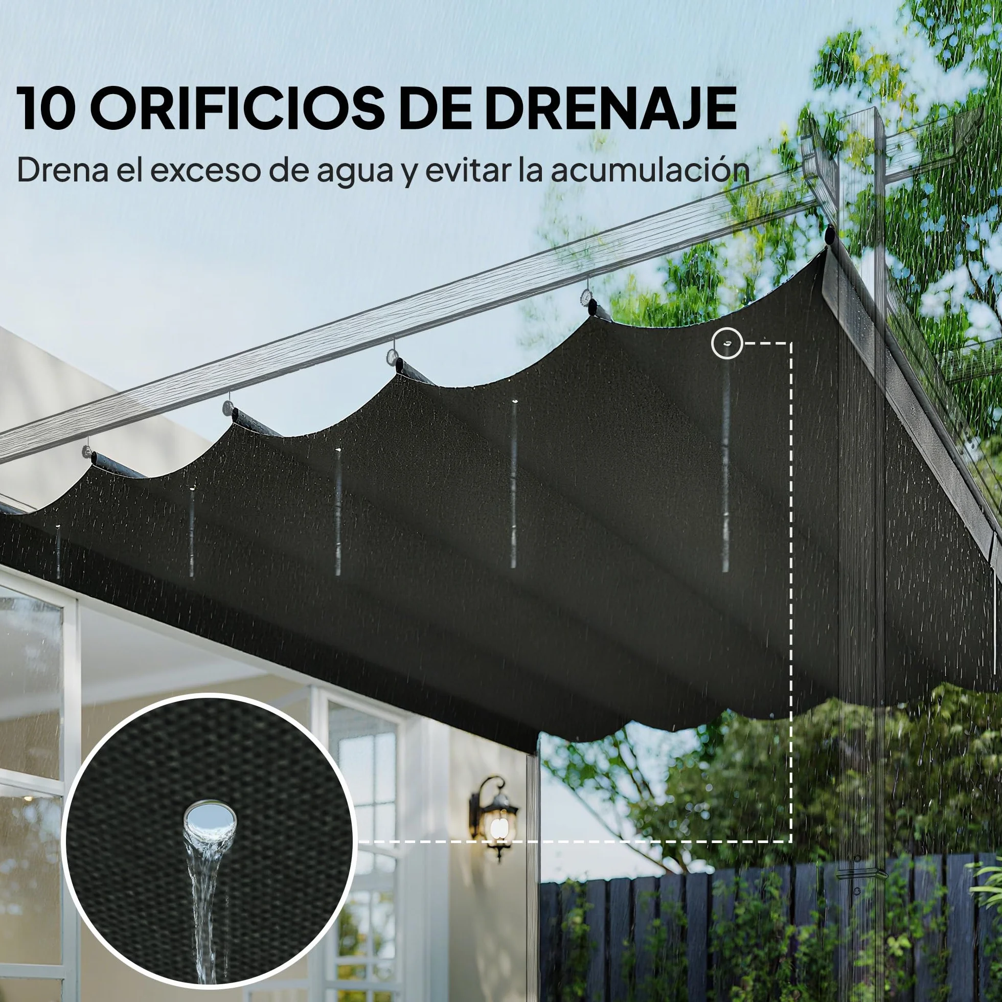 Outsunny Techo de Pérgola 3,5x2,6 m, Techo de Repuesto Retráctil para Marco de Pérgola de 4x3 m, UV30+, Toldo de Tela Solo para Cenador Jardín con 10 Orificios de Drenaje, Gris Oscuro