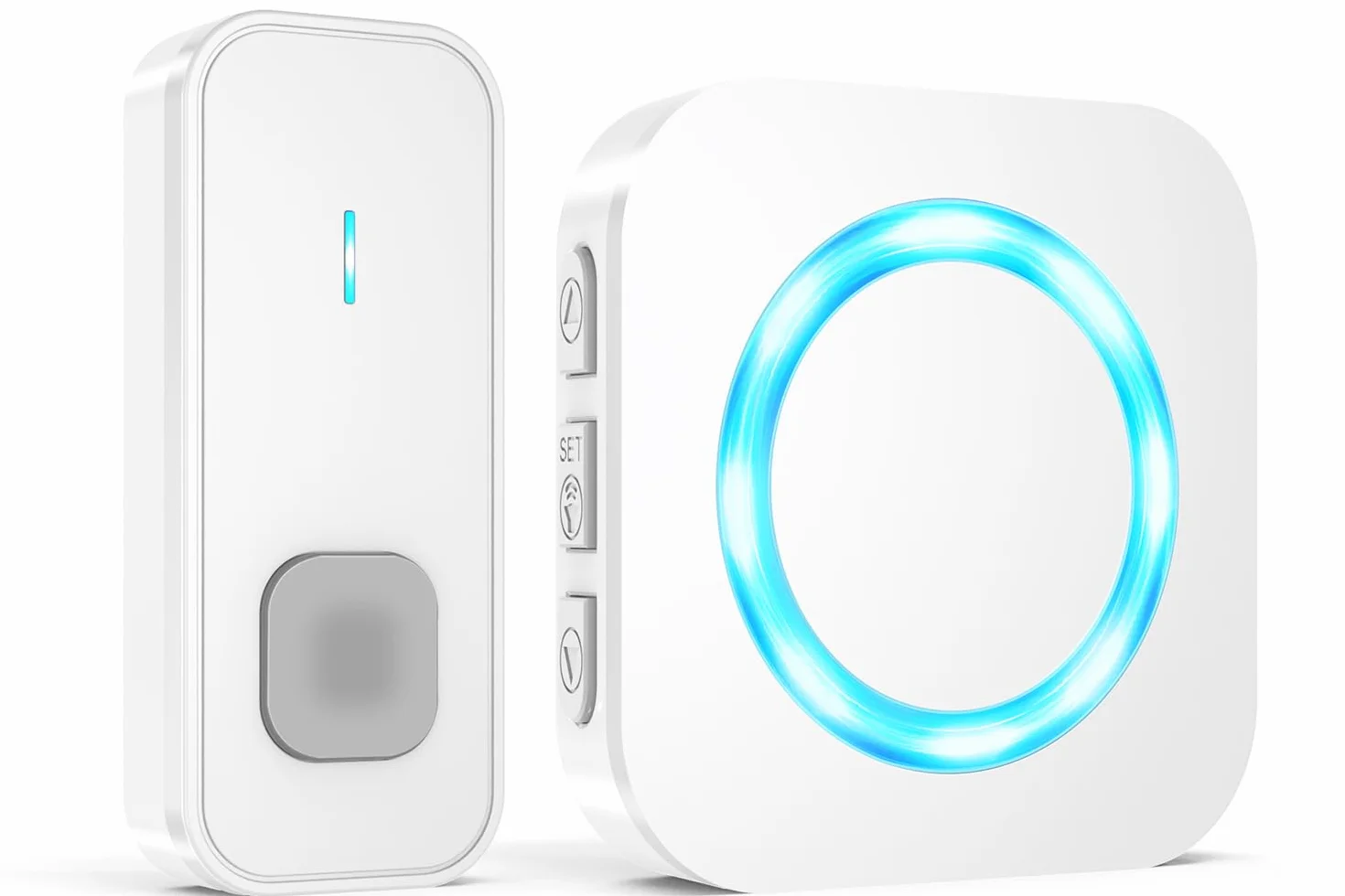 AIMAX Timbre Inalámbrico con 1 Emisor y 1 Receptor, Alcance de 400 m, IP55 Impermeable, 5 Niveles de Volumen / 55 Melodías, Apto para Interior y Exterior, Blanco