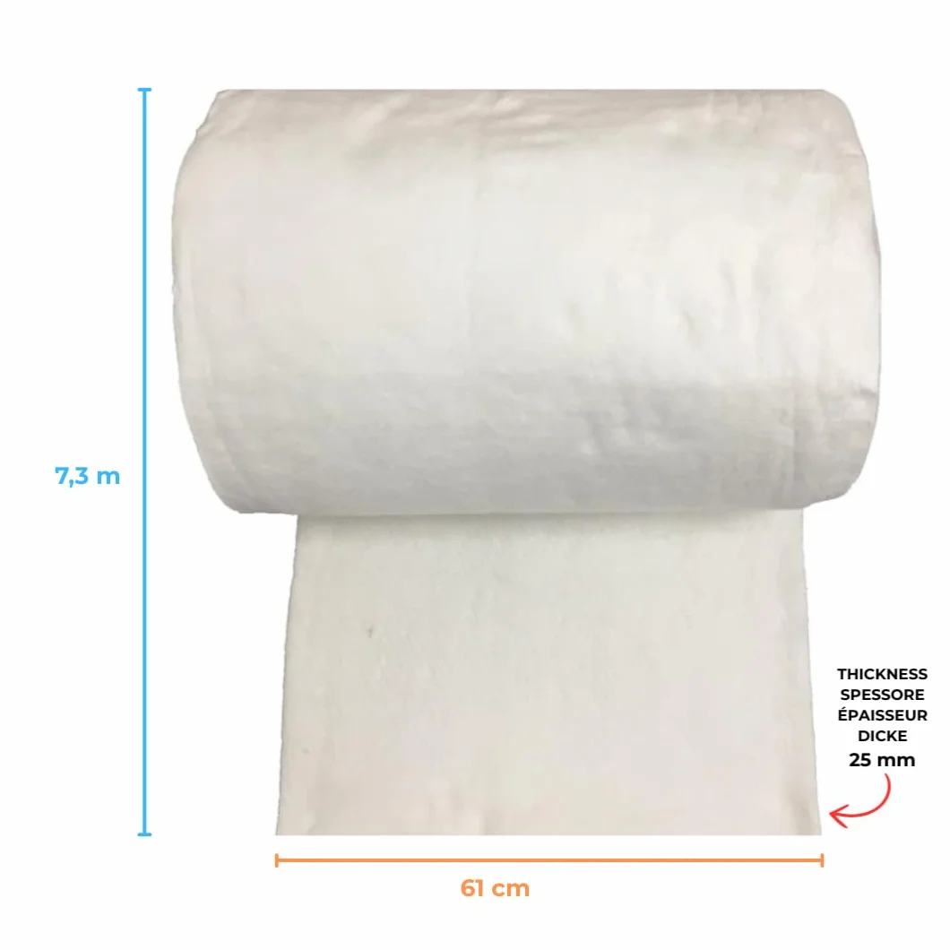 EINSIDE Rollo aislante de fibra de cerámica, Dimensiones del rollo 7,30 metros x 61 cm, Grosor 25 mm, Densidad 128 kg/m³ | Longitud: 7,3 m. Ancho: 61 cm. Grosor: 2,5 cm