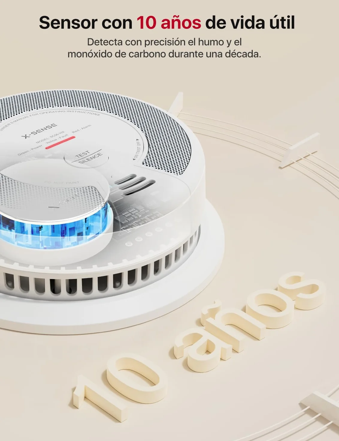Alarma Wi-Fi X-Sense de Humo y monóxido de Carbono con batería reemplazable, Detector Combinado Inteligente Compatible con la App X-Sense Home Security, SC06-WX, 1 Unidad