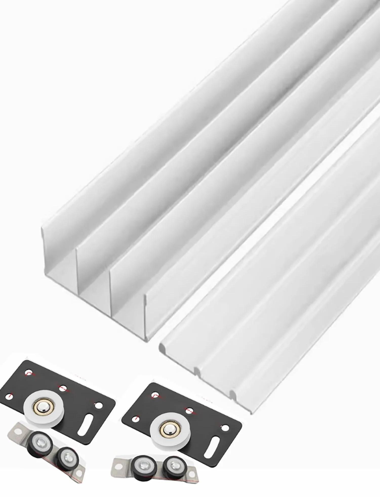Kit de riel para puerta corredera, sistema de riel suave de 3 vías para puertas de armario y armario, solución de instalación fácil sin ranuras