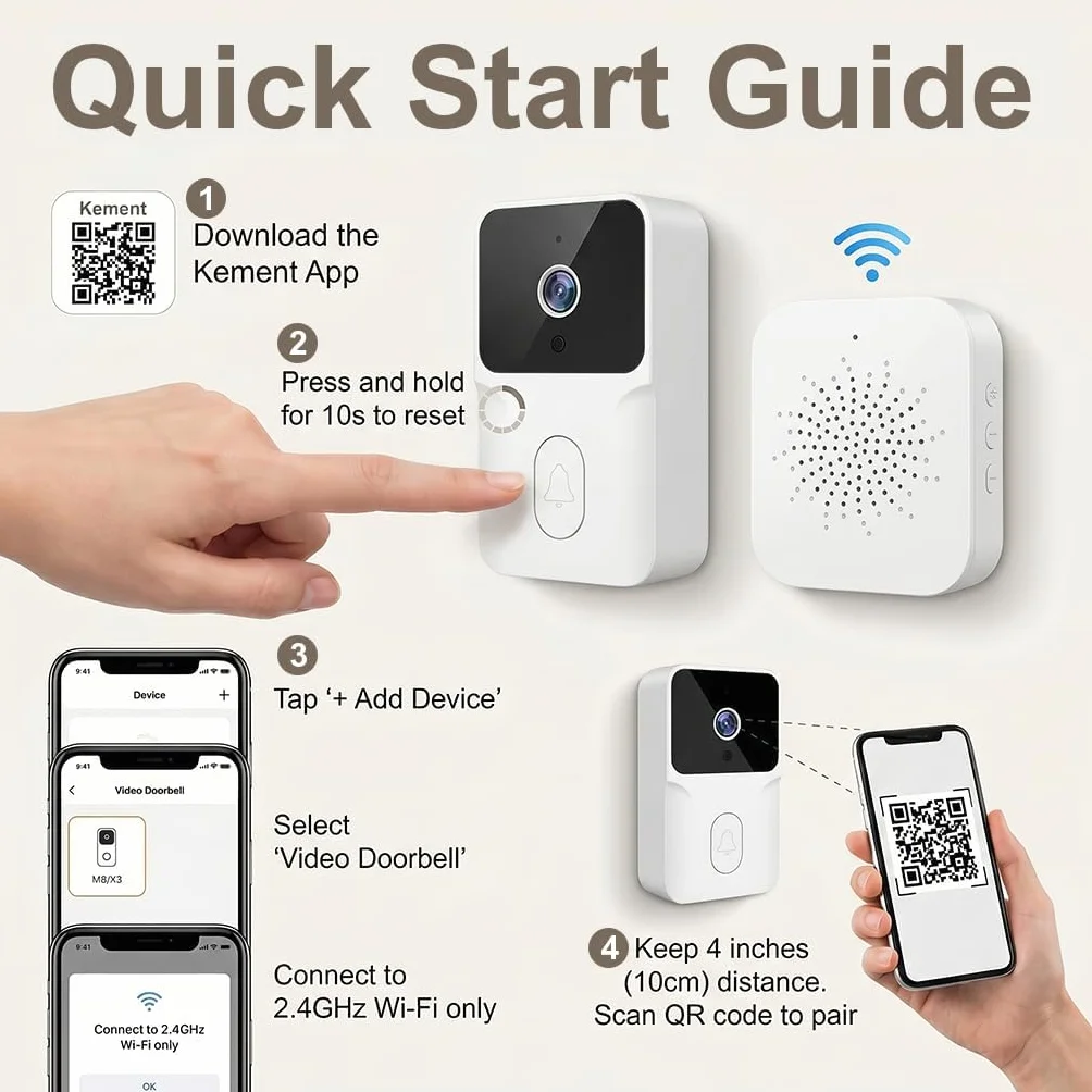 Timbre de vídeo WiFi 1080P con cámara y visión nocturna, audio bidireccional, detección de movimiento, seguridad inteligente para el hogar