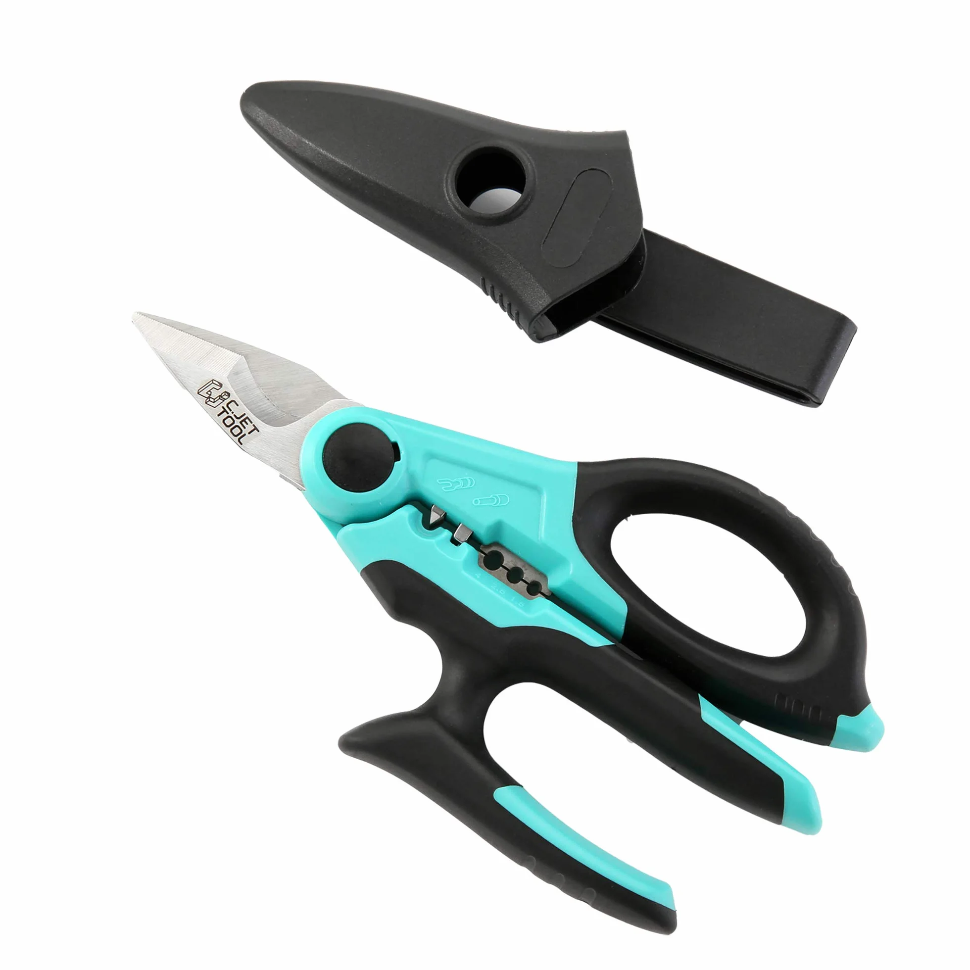 C.JET TOOL Tijeras Electricista Profesional, 170 mm/7" de acero inoxidable, diseño multi-agarre de aluminio de cobre cable suave