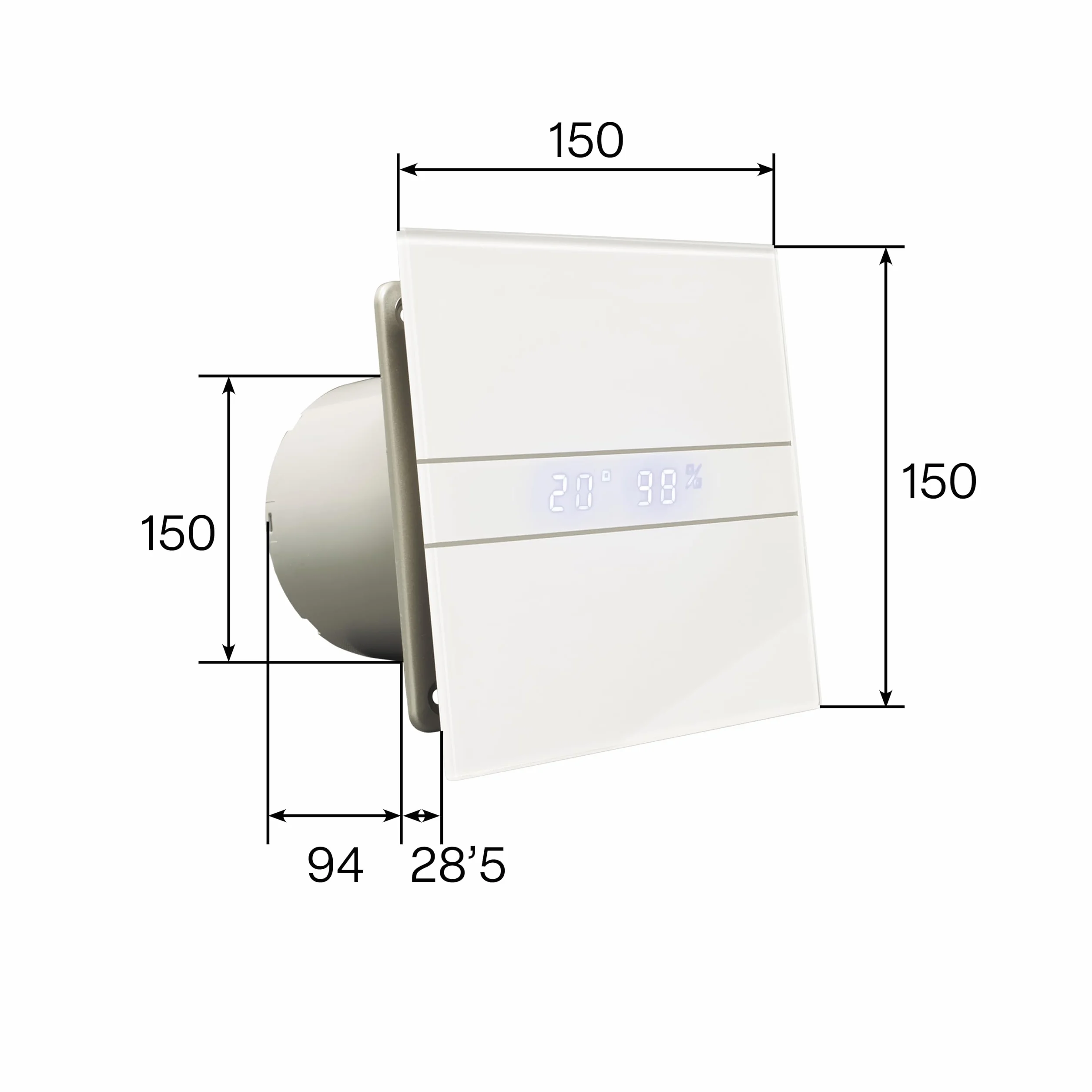 Cata 900200 E-100 GTH Extractor de Aire para Baño Silencioso Serie E, 8 W, Cristal Blanco