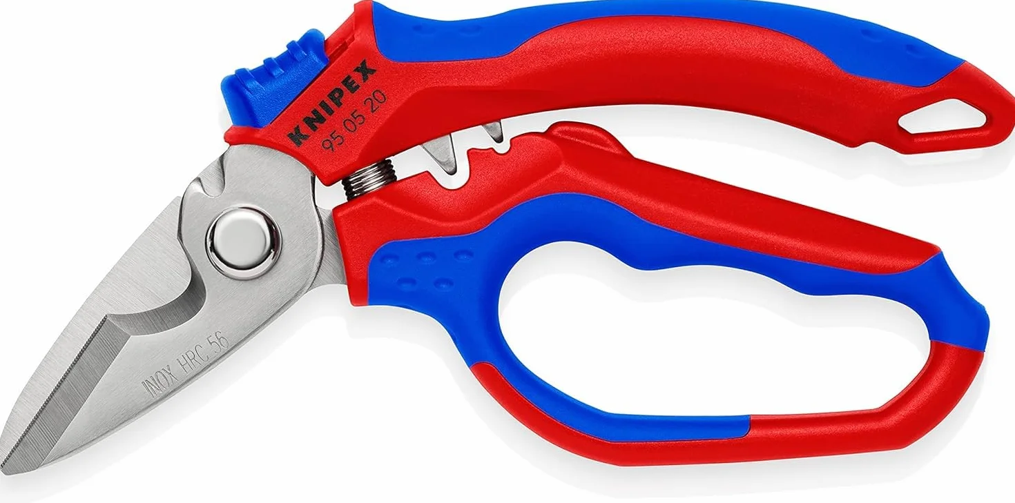 KNIPEX Tijeras de electricista acodadas pulido espejo con fundas multicomponentes, reforzadas con fibras de vidrio 180 mm, 95 05 20 SB