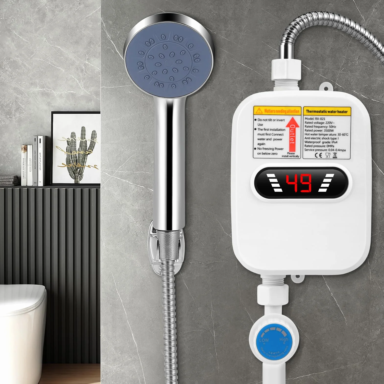 Mini Cocina Calentador EléCtrico InstantáNeo 3500 W, 220 V Con Cabezal De Ducha, Indicador De Temperatura Para El BañO, Hogar