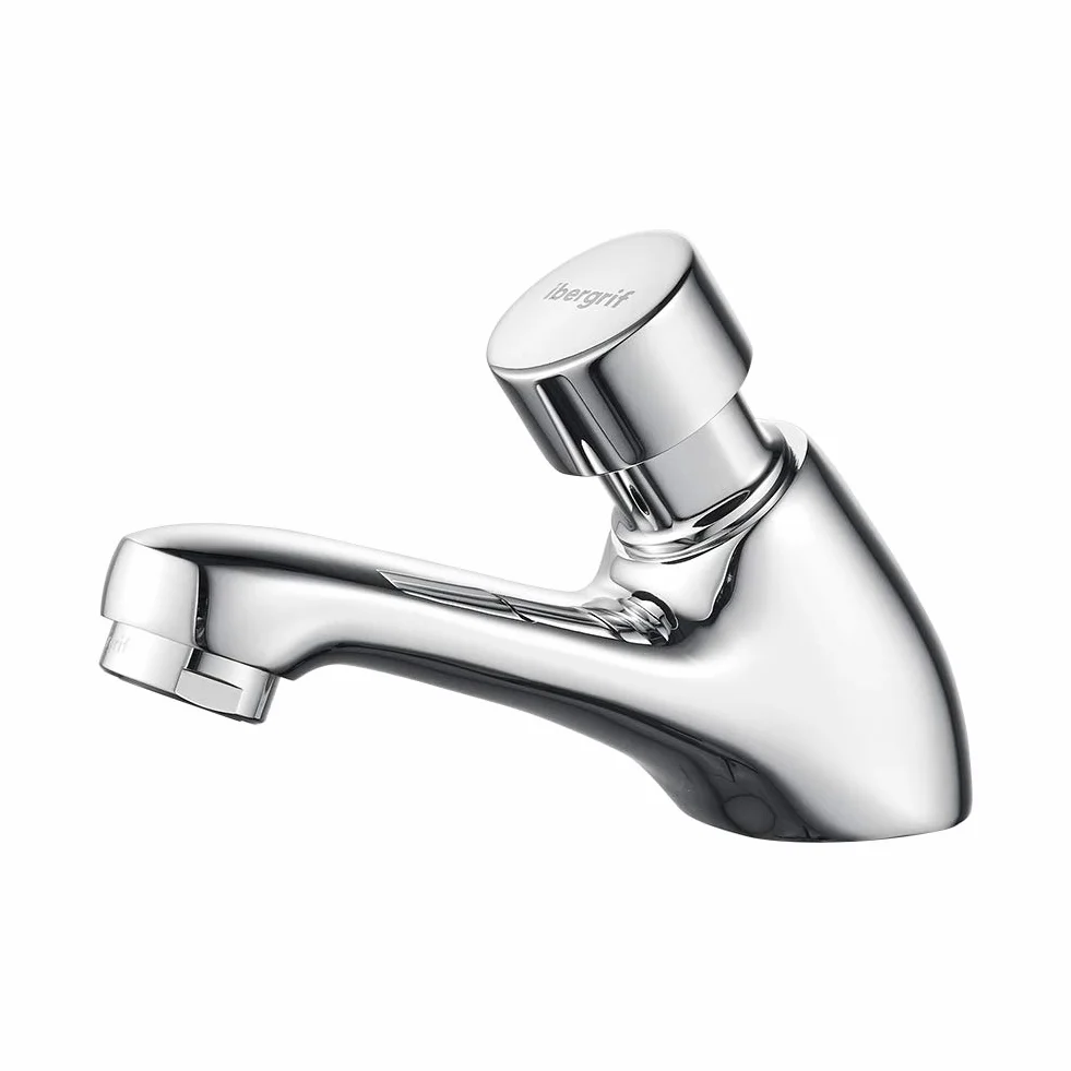 Ibergrif ‎M21901 Grifo de Lavabo Temporizado para Baño de Cocina Pública, Cierre Automático, Ahorro de Agua, Cromo