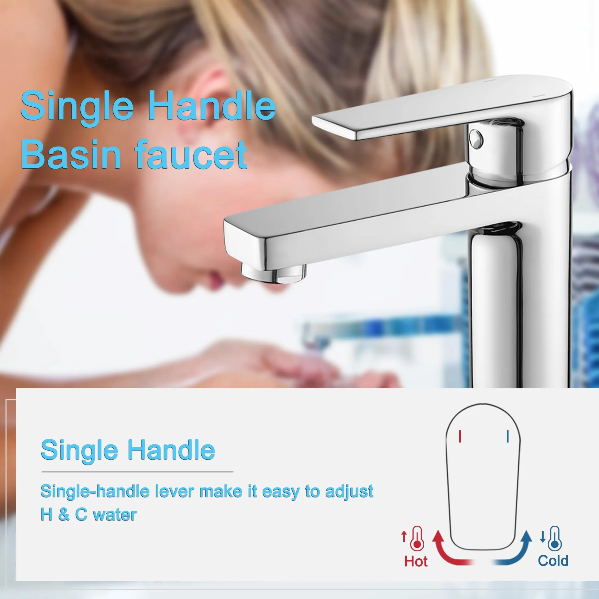 GRICOL Grifo Lavabo de Baño Grifo Monocomando para Lavabo Latón Mezclador de Lavabo Agua Fría y Caliente Grifo para Baño Cromo Plata