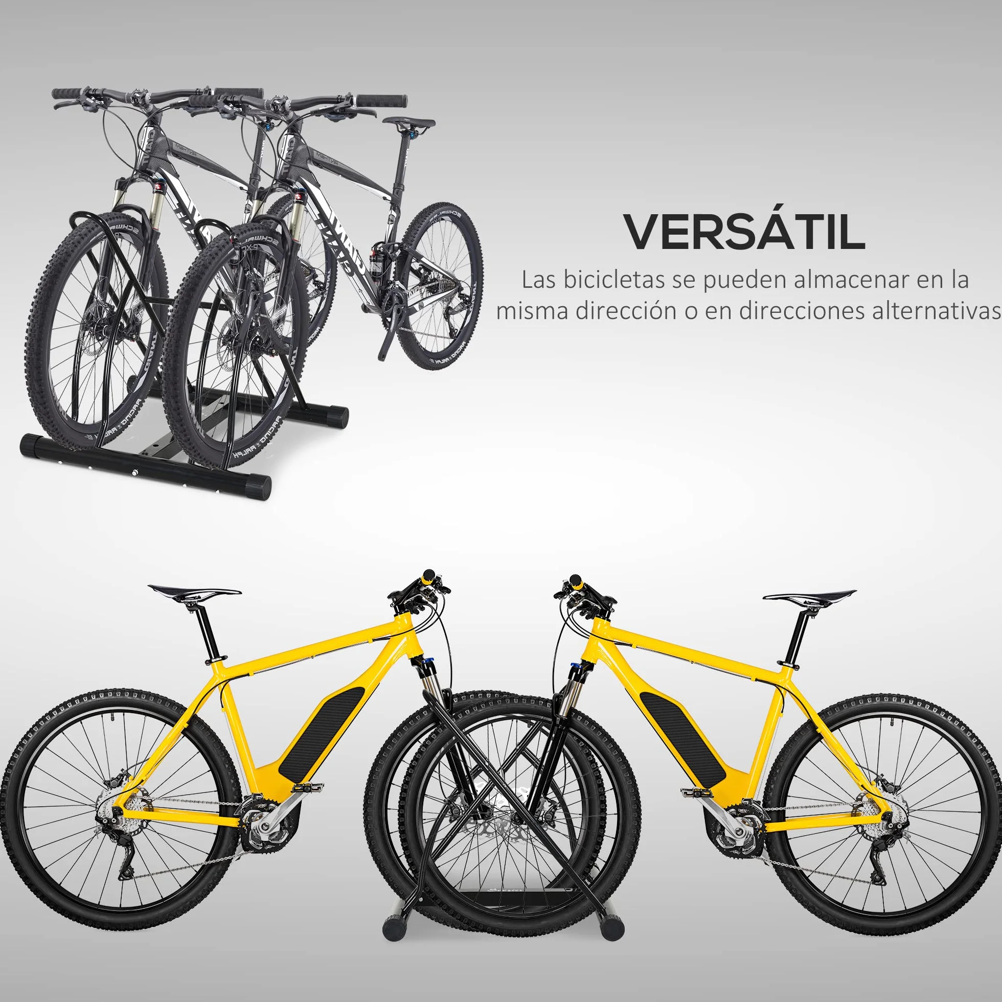HOMCOM Soporte para Aparcar 2 Bicicletas, Aparcamiento Estacionamiento para Bicis, Inferir 65mm de Ancho, Fácil de Montar, Almohadilla Antideslizante, Interior y Exterior, 60x54x57 cm, Negro
