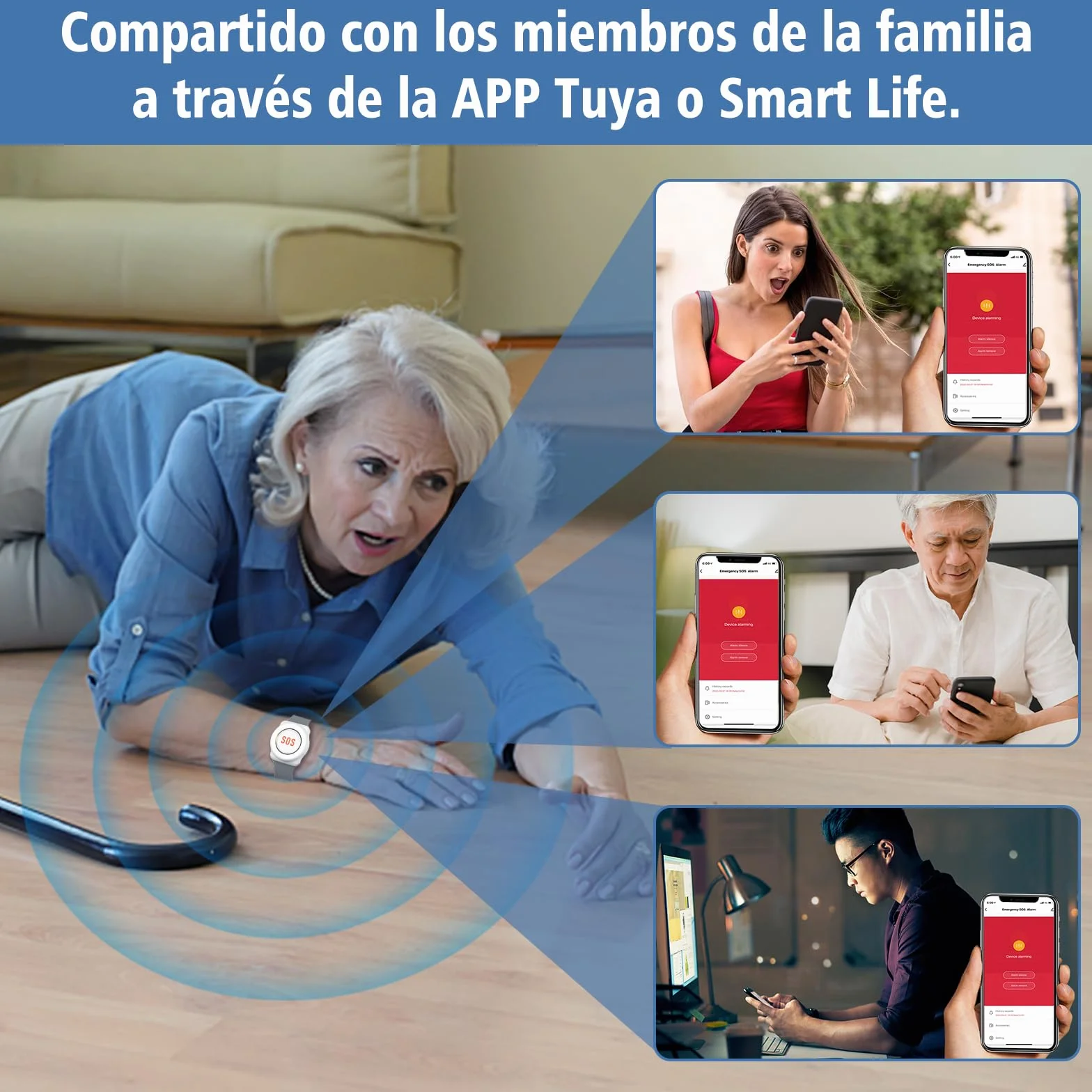 ChunHee Avisador Personas Mayores Botón Emergencia Ancianos Tuya WiFi Smart Senior Sistema de Alerta de Llamada de Emergencia para Pacientes Mayores Discapacitados (Versión enchufable (con reloj 2-1))