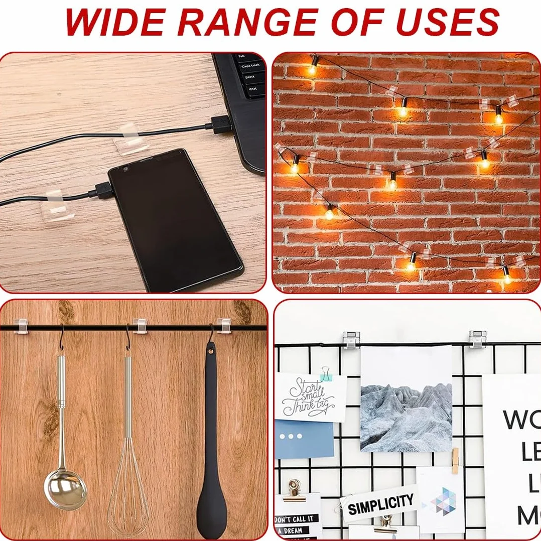 Ganchos Adhesivos para Pared Exterior, 60 Pcs Cables Autoadhesivos,Resistentes, para Organizar Cables en Muebles y Paredes, Aptos para Uso en Interiores y Exteriores