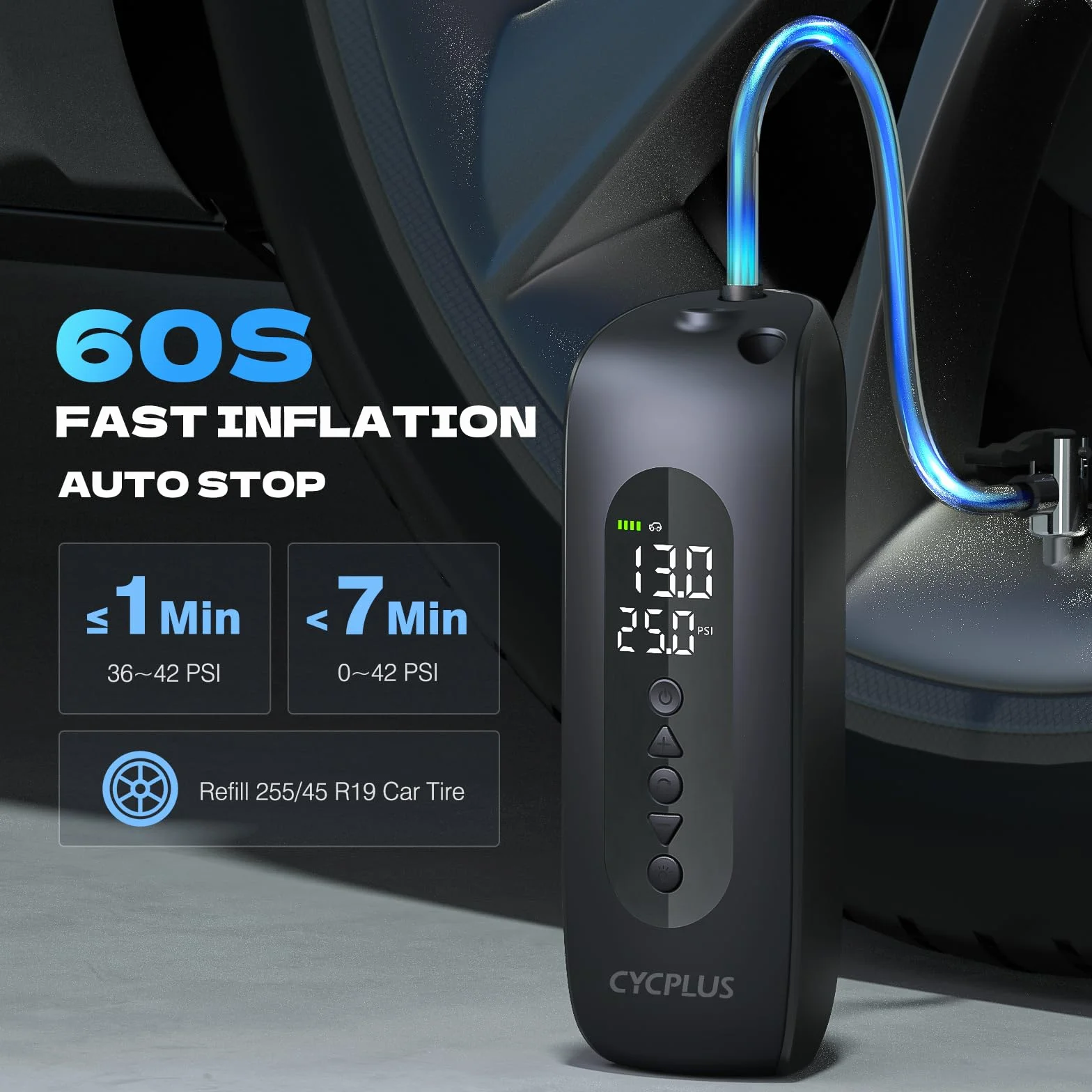 CYCPLUS AL2 Inflador Neumáticos Sin Cable Compresor 150PSI Doble LED | Manómetro preciso, inflado rápido, batería recargable, uso en neumáticos coche, bicicleta, moto y balones, diseño compacto