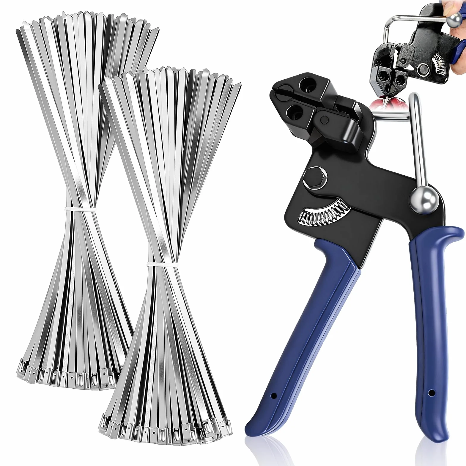 200PCS Bridas de Acero Inoxidable y Pistola Metálica, Bridas Metálicas 4,6 x 300 mm, Pistola Metálica para Bridas Adecuada para Agrupación de Cables, Industria y Agricultura