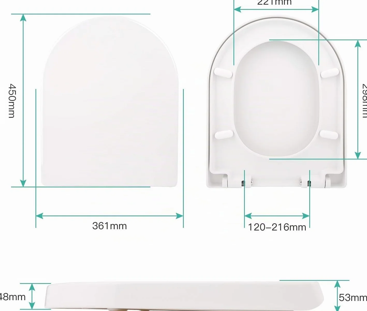 Himimi Tapa WC Universal, Asiento para Inodoro, Asiento de Inodoro en Forma de D, Tapas de Water Cierre Suave Lento, Bisagras Ajustables, Desmontaje Rápido, Fácil de Limpiar(450 x 361 x 53 mm)