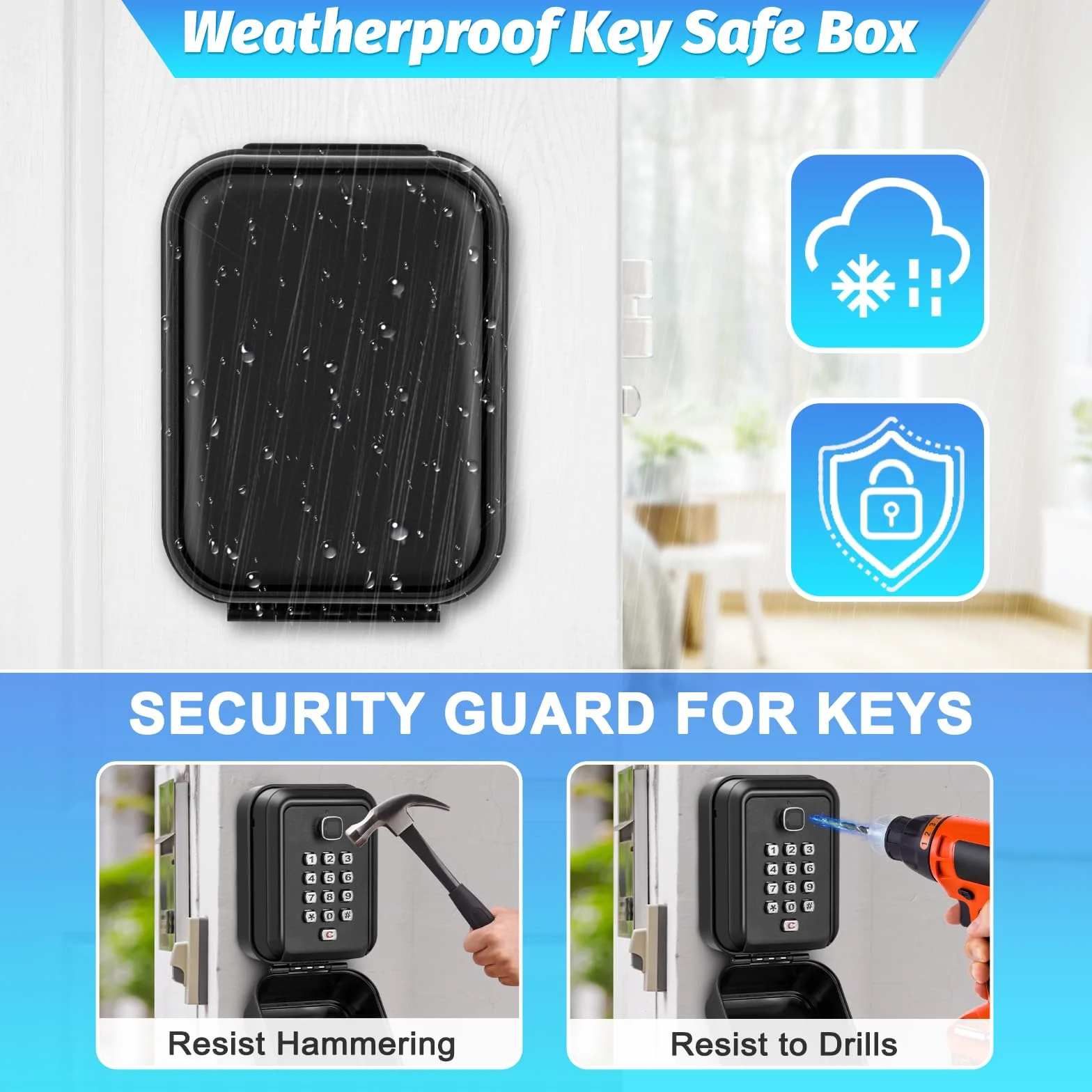 Cajetin Llaves con Codigo Exterior Grande Caja Seguridad para Llaves Pared Combinacion 12 Digitos Impermeable