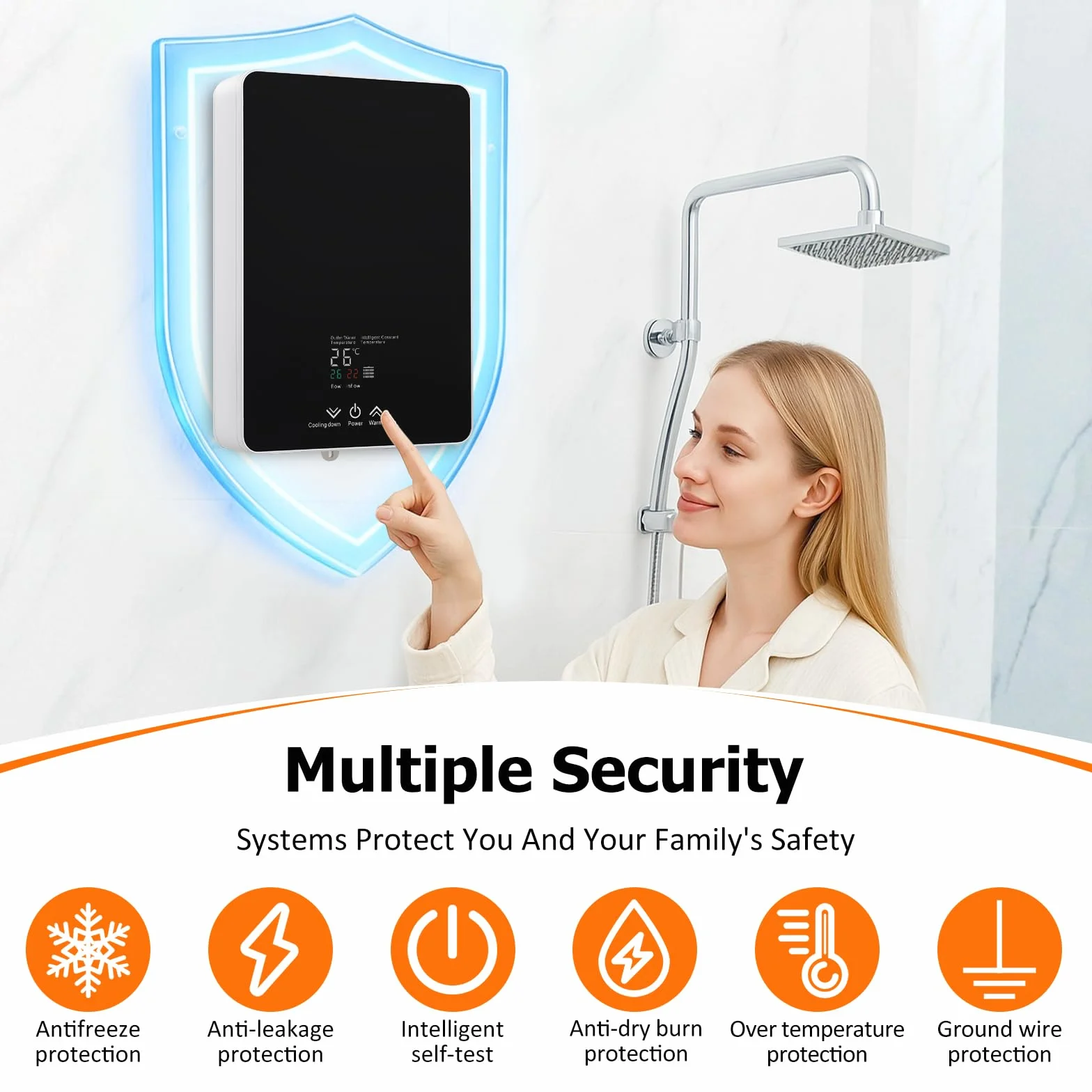 Calentador instantáneo de 5500 W, 230 V para ducha y cocina | Mini calentador de agua eléctrico con pantalla LED de temperatura y cabezal de ducha | Protección contra salpicaduras IPX4 para baño