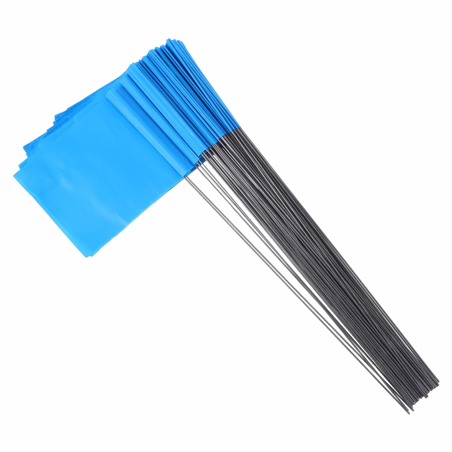 Lote de 100 banderas de señalización azules estacas de alambre de acero banderas de marcado para astillero jardín e riego, paneles de localización y marcado de suelo resistentes