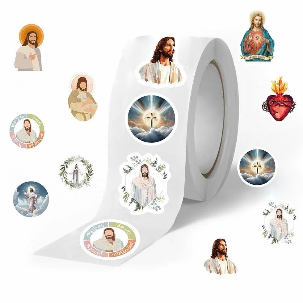 500 Pegatinas Cristianas de Jesús, Rollos de Sellos para Sobres con Versículos Bíblicos, Calcomanías Religiosas para Niños