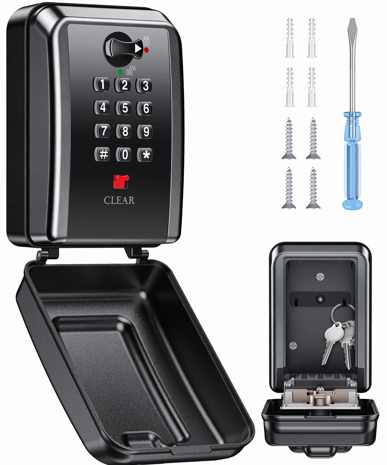 Mohard Caja de Seguridad para Llaves, Caja Llaves Pared con Combinación 12 Dígitos, Gran Capacidad & Impermeable Caja Fuerte Llaves Exterior con Código Resttable para Hogar Garaje Escuela Oficina