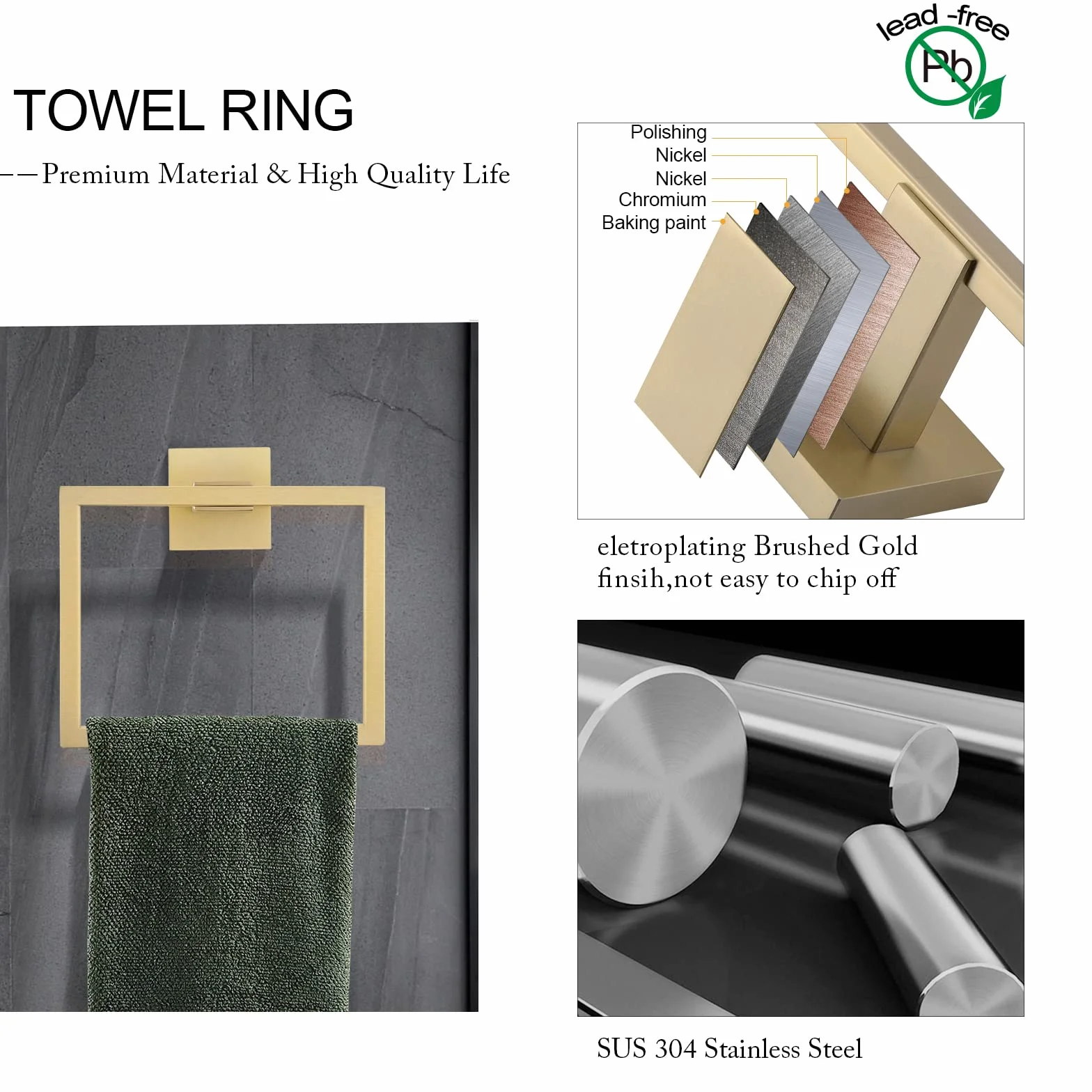Juego de 5 Piezas de Accesorios de baño de 23.6 Pulgadas, Barra de Toalla Dorada, toallero, Anillo de Toalla, Gancho y Soporte para Papel higiénico con Estante montado en la Pared, Juego de