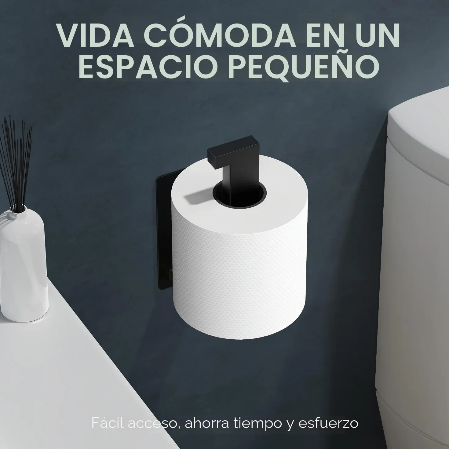Portarrollos Papel Higienico Acero Inoxidable 2 Piezas Adhesivo Negro Auxmir