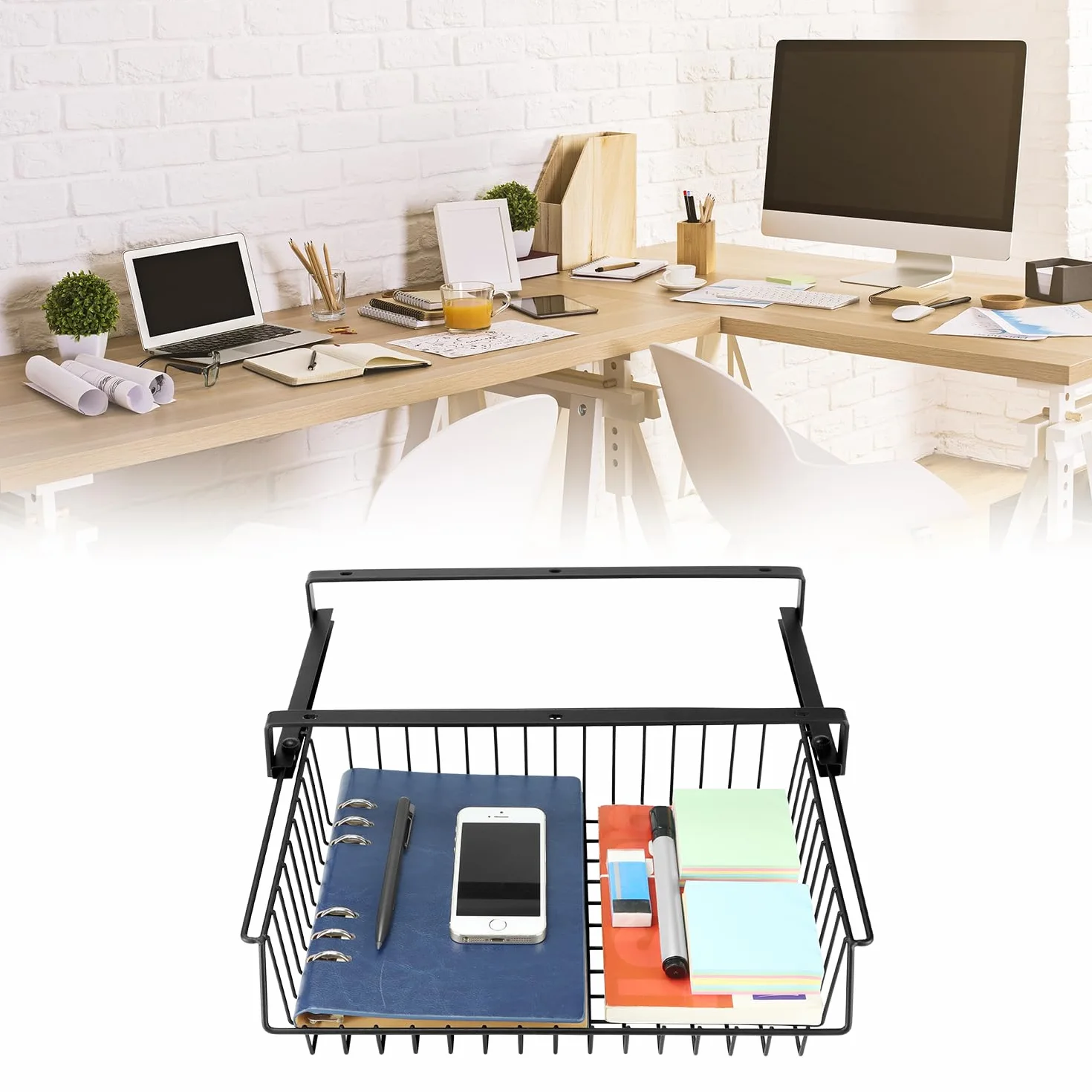 QWORK Cajón debajo de la mesa de metal capacidad de carga 5-10 kg para oficina cocina