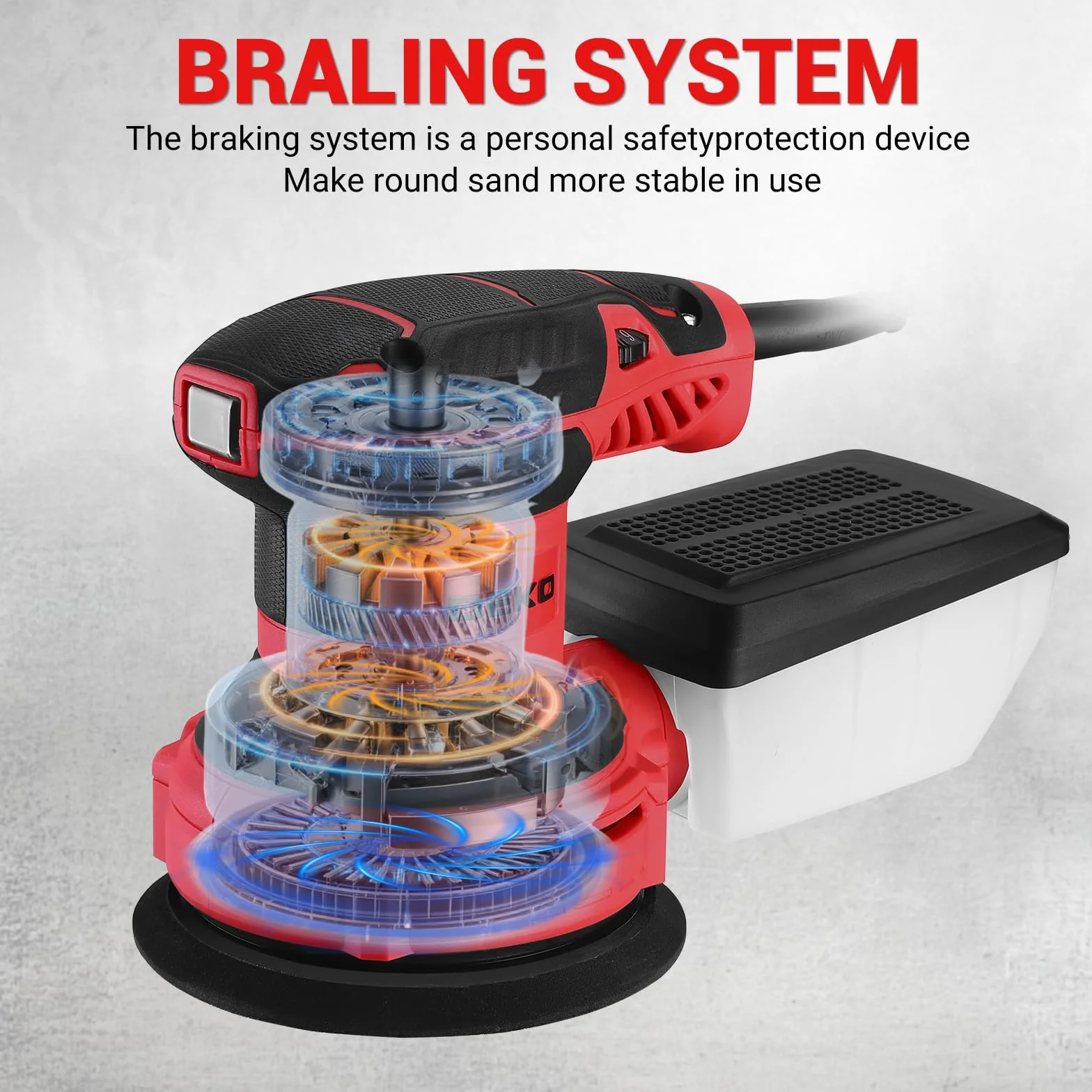DEKOPRO Lijadora Orbital 300W, 6 ajustes de velocidad, 14000 rpm, adecuada para lijadoras eléctricas de madera, equipada con 16 hojas de lijado y 3 cepillos(Rojo)