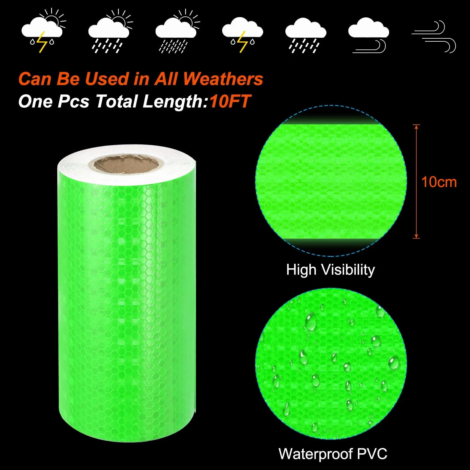 PATIKIL Reflectante Cinta, 4" x 50 Pies Impermeable Adhesivo Alta Visibilidad Advertencia Seguridad Cinta Externa Accesorios Conspicua para Coches Camiones, Verde
