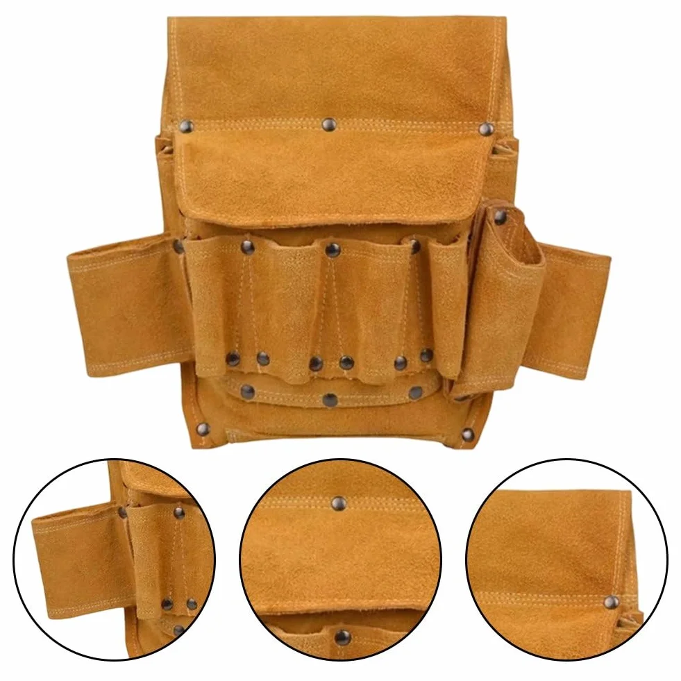 Bolsa De Herramientas De Cuero De Vaca, Organizador Multifunción Para Herramientas De Reparación, Riñonera Resistente Desgaste, Bolsa De Almacenamiento Para Carpintero, Electricista Y Carpintero.