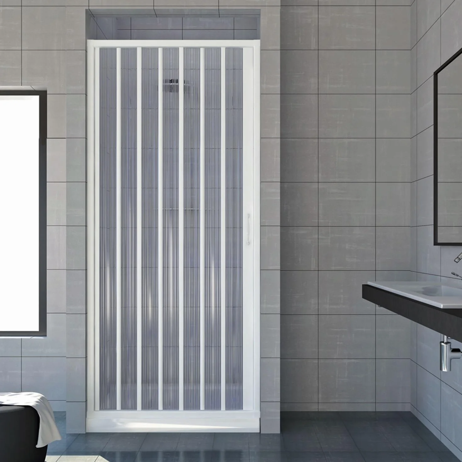 Puerta de ducha de plástico PVC, mod.Vergine con apertura lateral, blanco