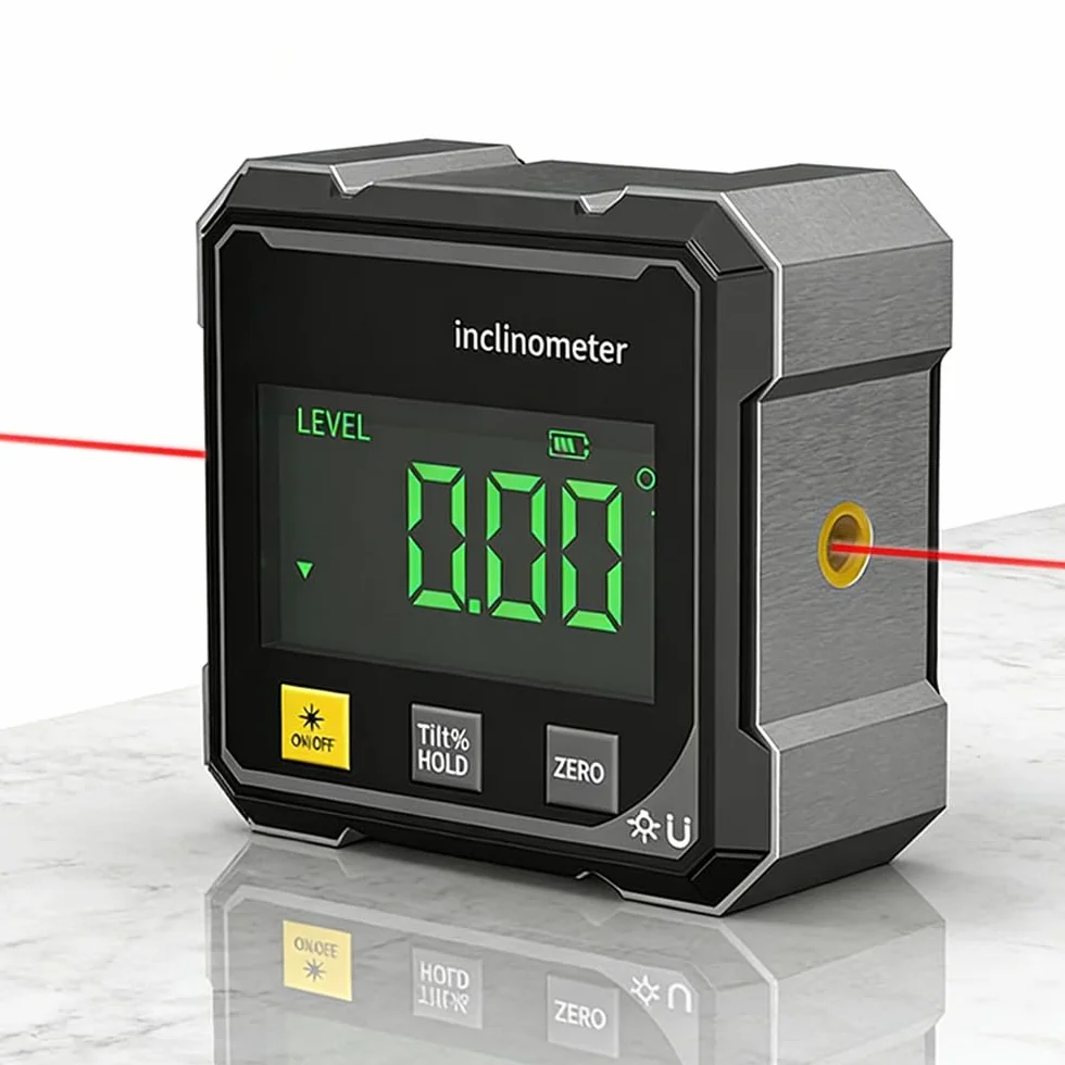 Medidor de ángulo digital magnético de 4 lados, herramienta transportadora de buscador de ángulos digital, herramienta de medición de alta precisión de 4 x 90° con pantalla grande, inclinómetro de
